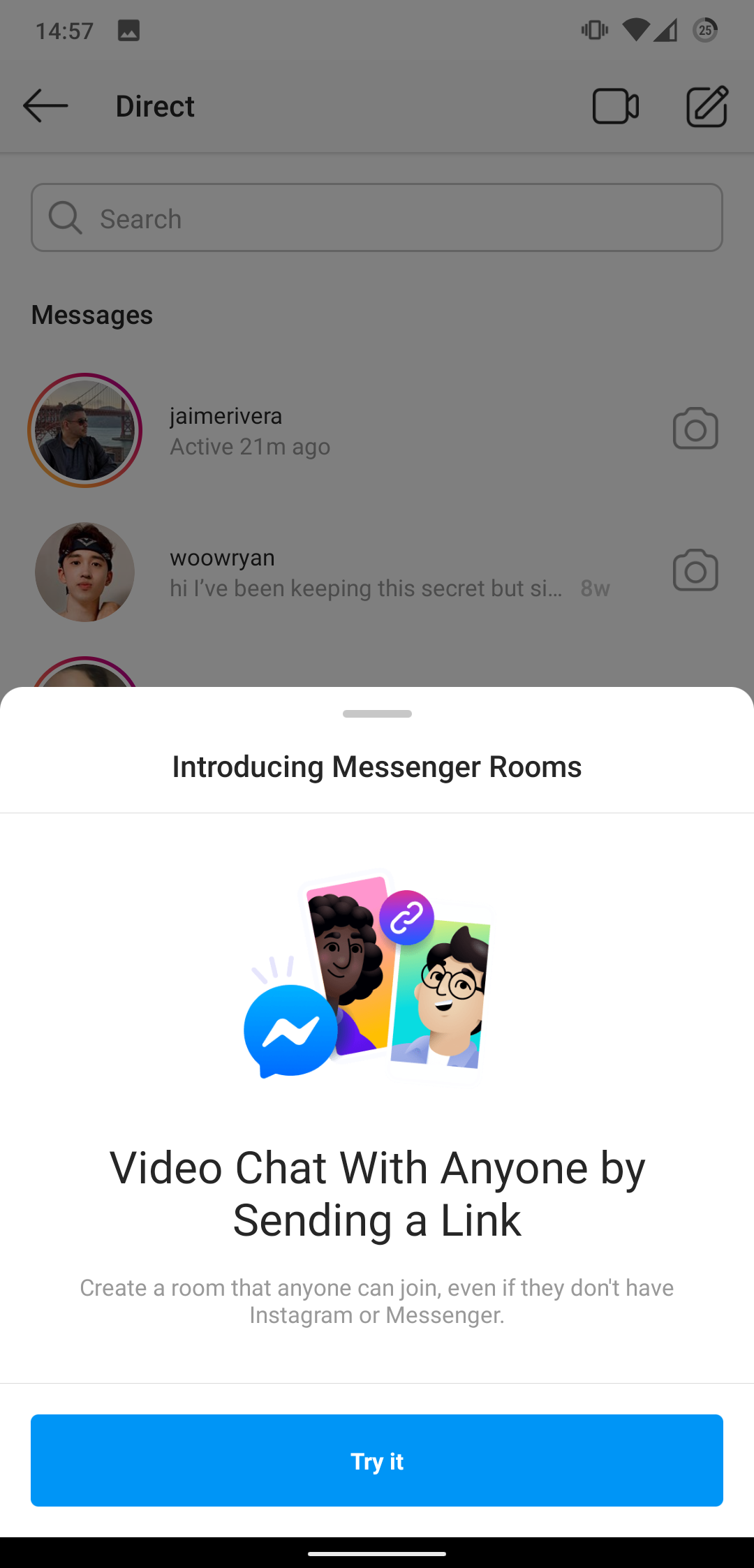 Here's where you can find Messenger Rooms in Facebook and Instagram