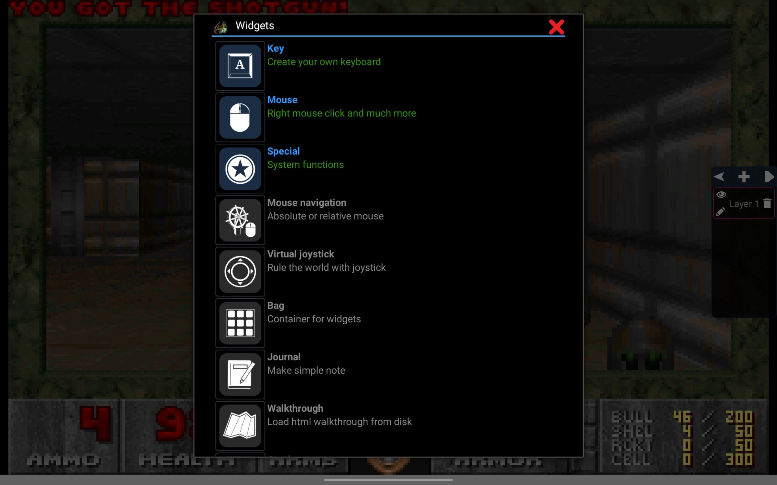 emulator settings window popup in doom game