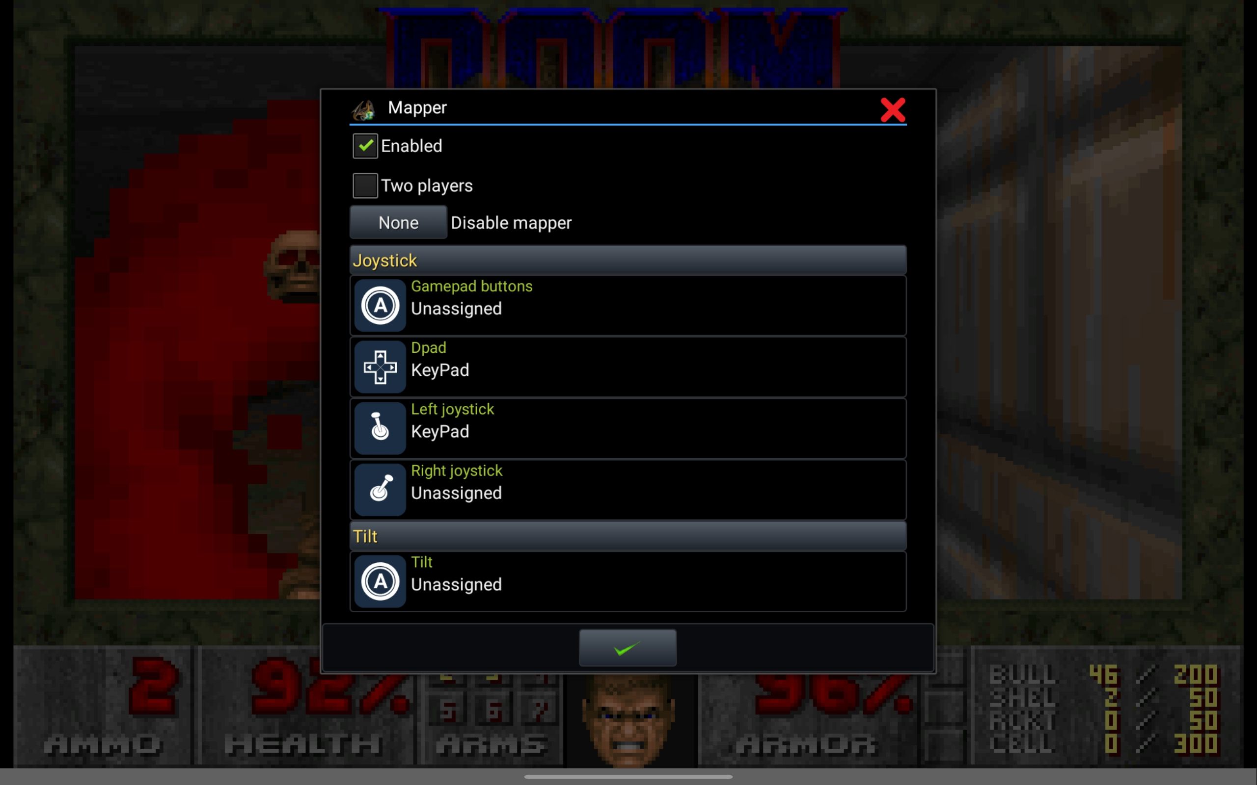 emulator settings window popup in doom game