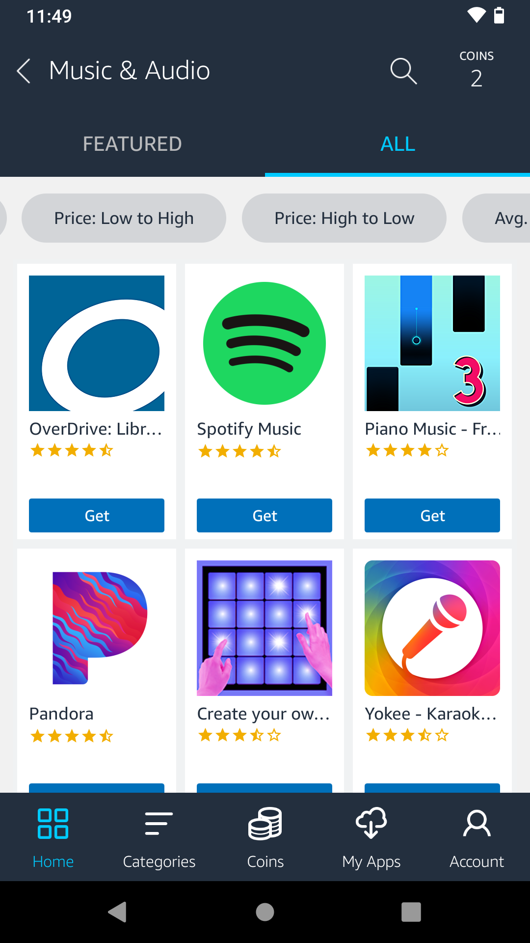 The Music and Audio tab in the Amazon Appstore