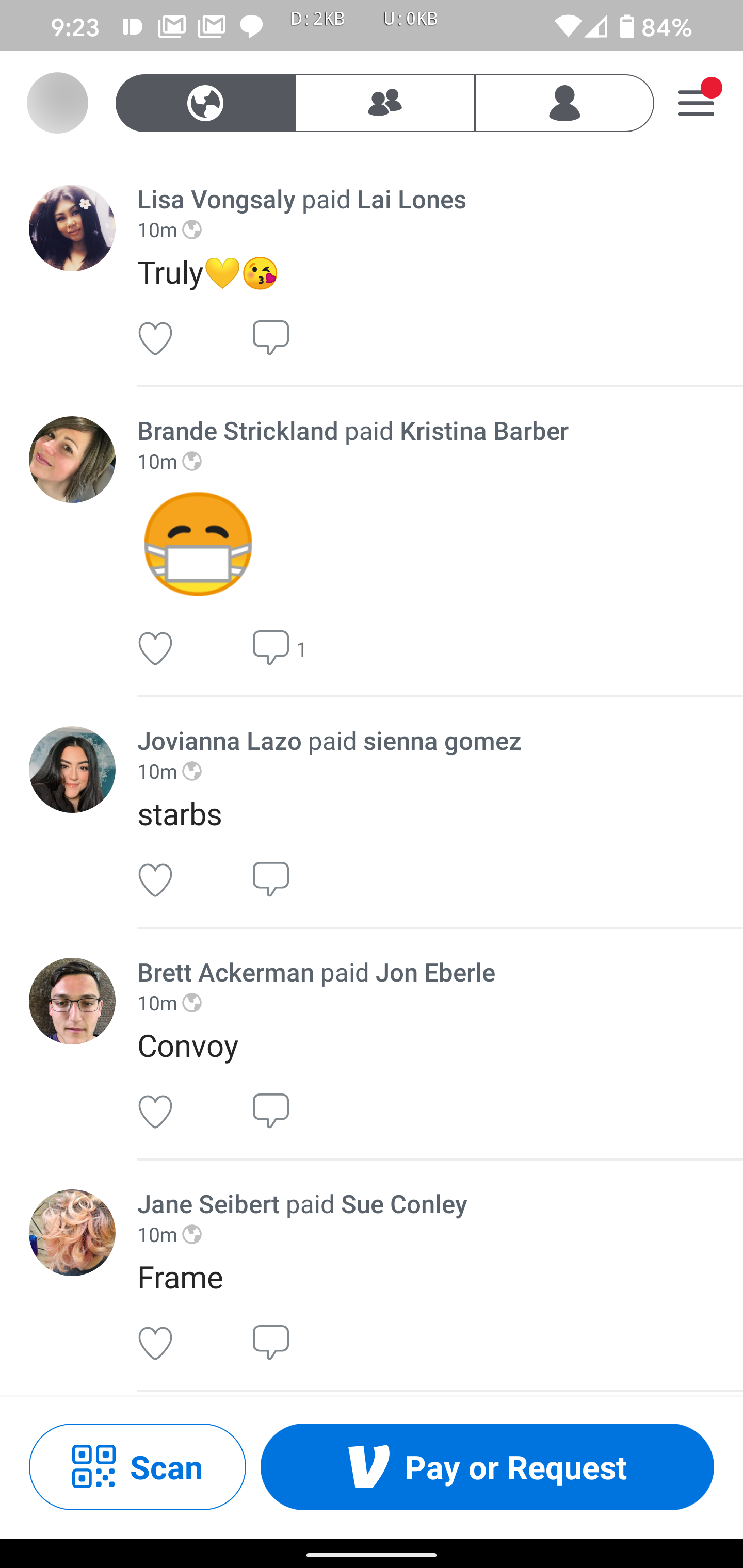 Venmo payment history on a phone.
