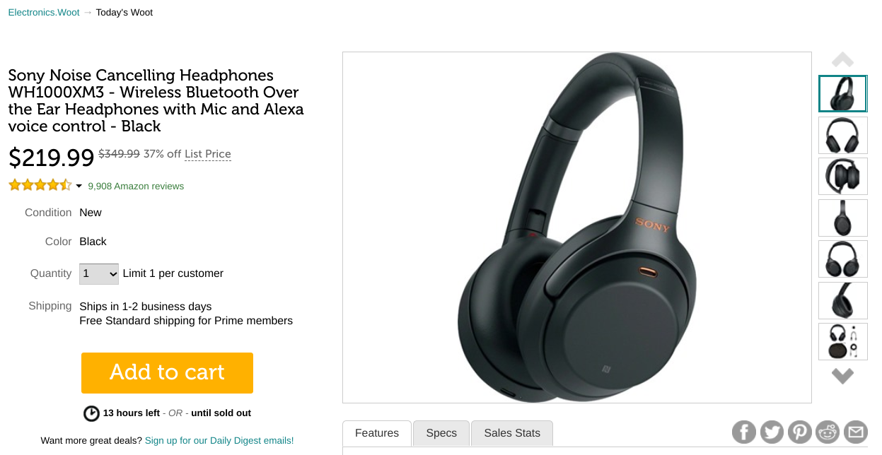 Sony's excellent WH-1000XM3 headphones are down to $220 on Woot today