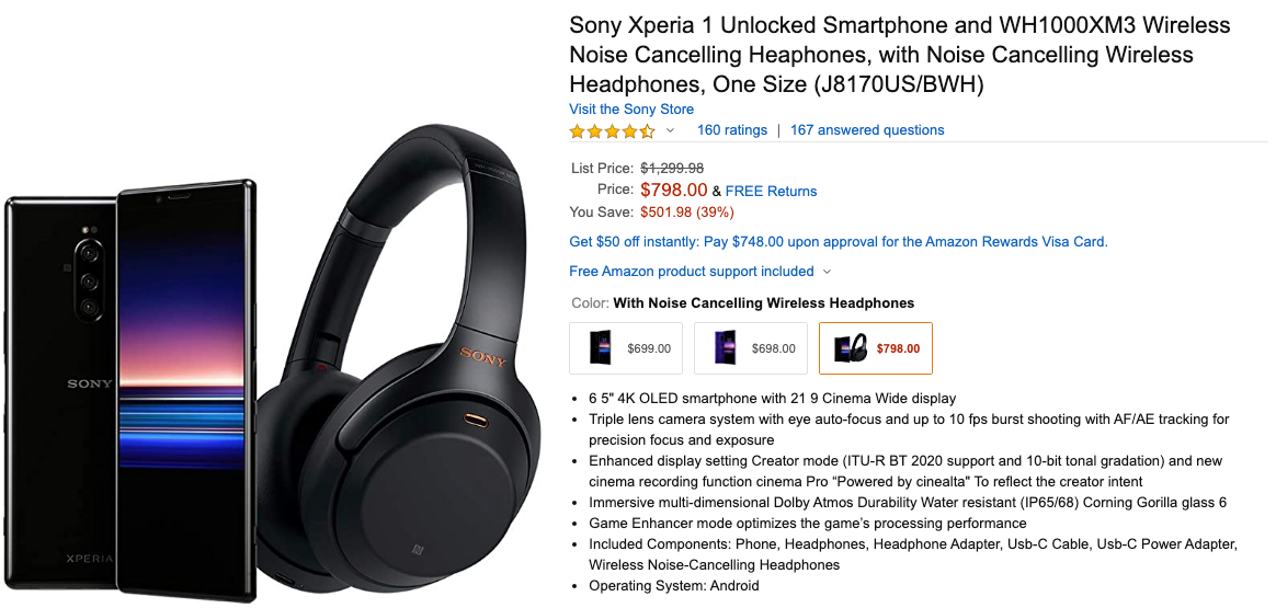 Sony Xperia 1 bundled with WH-1000XM3 
