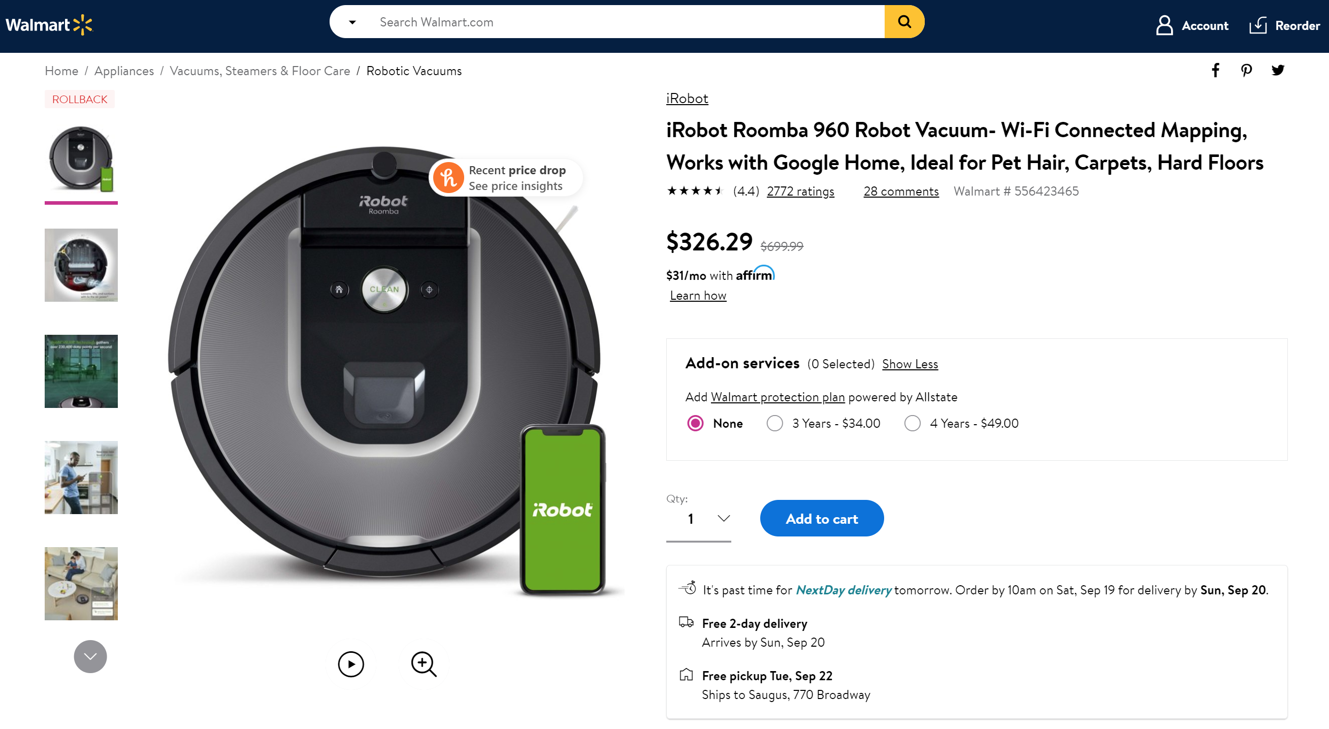 iRobot Roomba 960 hits record low price of $326 ($124 off) at Walmart