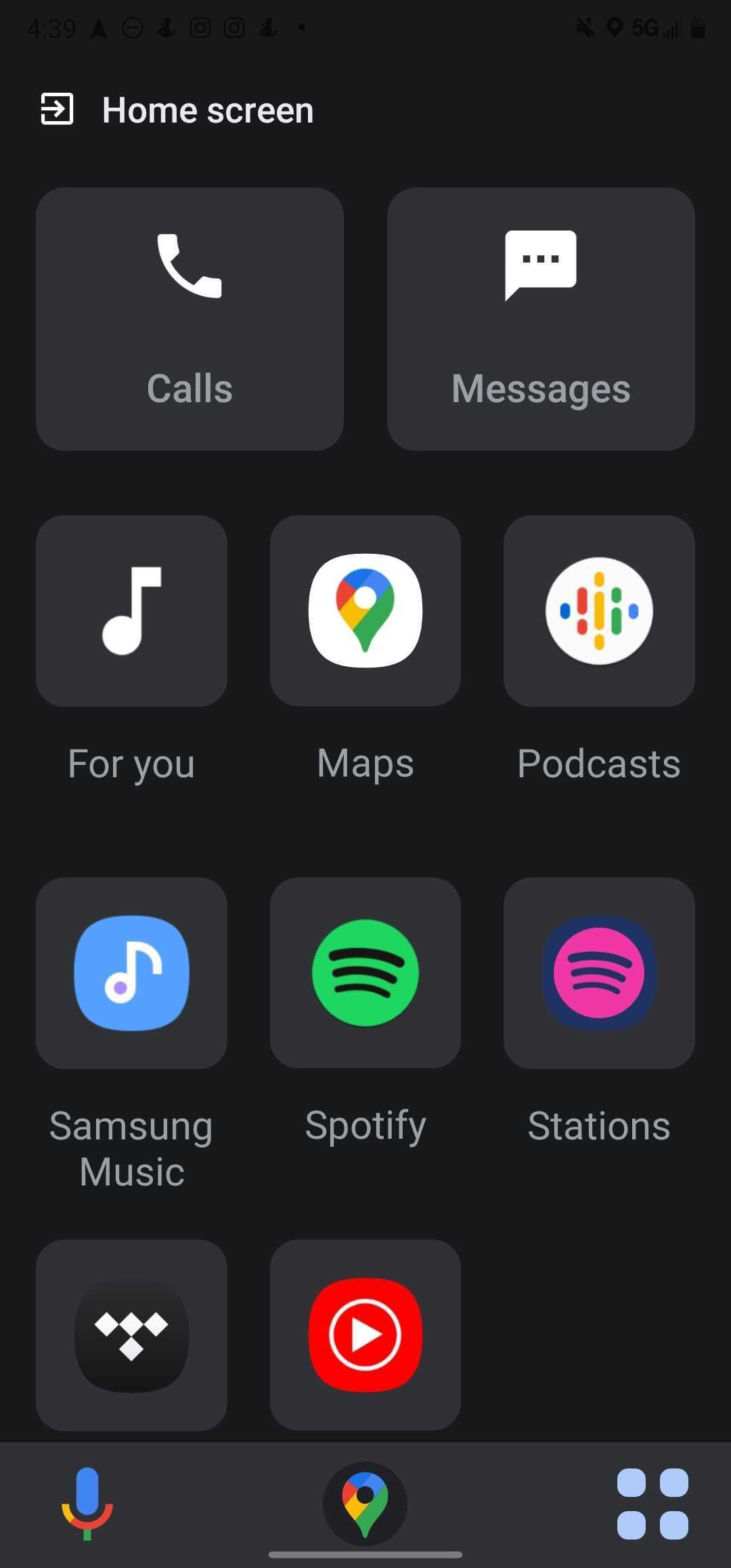 Screenshot of the homescreen on the updated Google Assistant Driving Mode