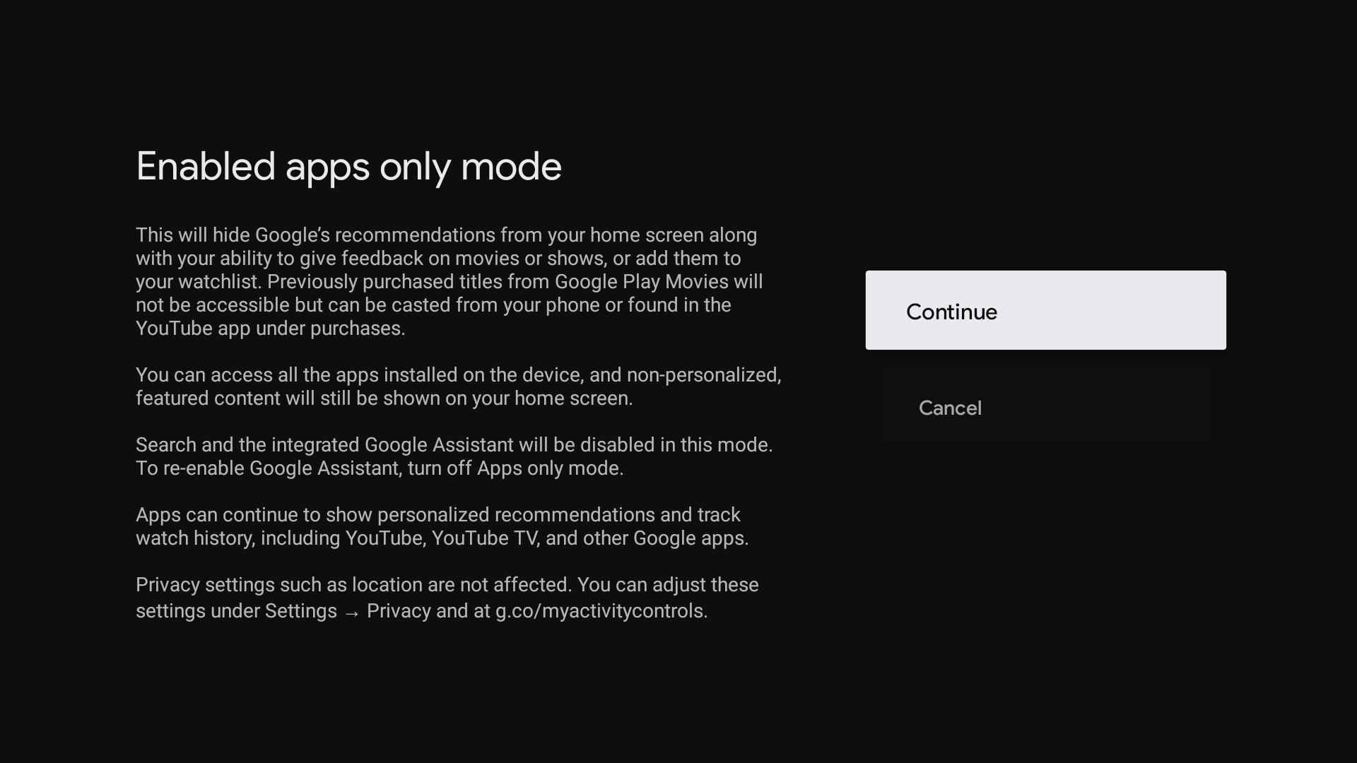Ambient mode in apps only on mode