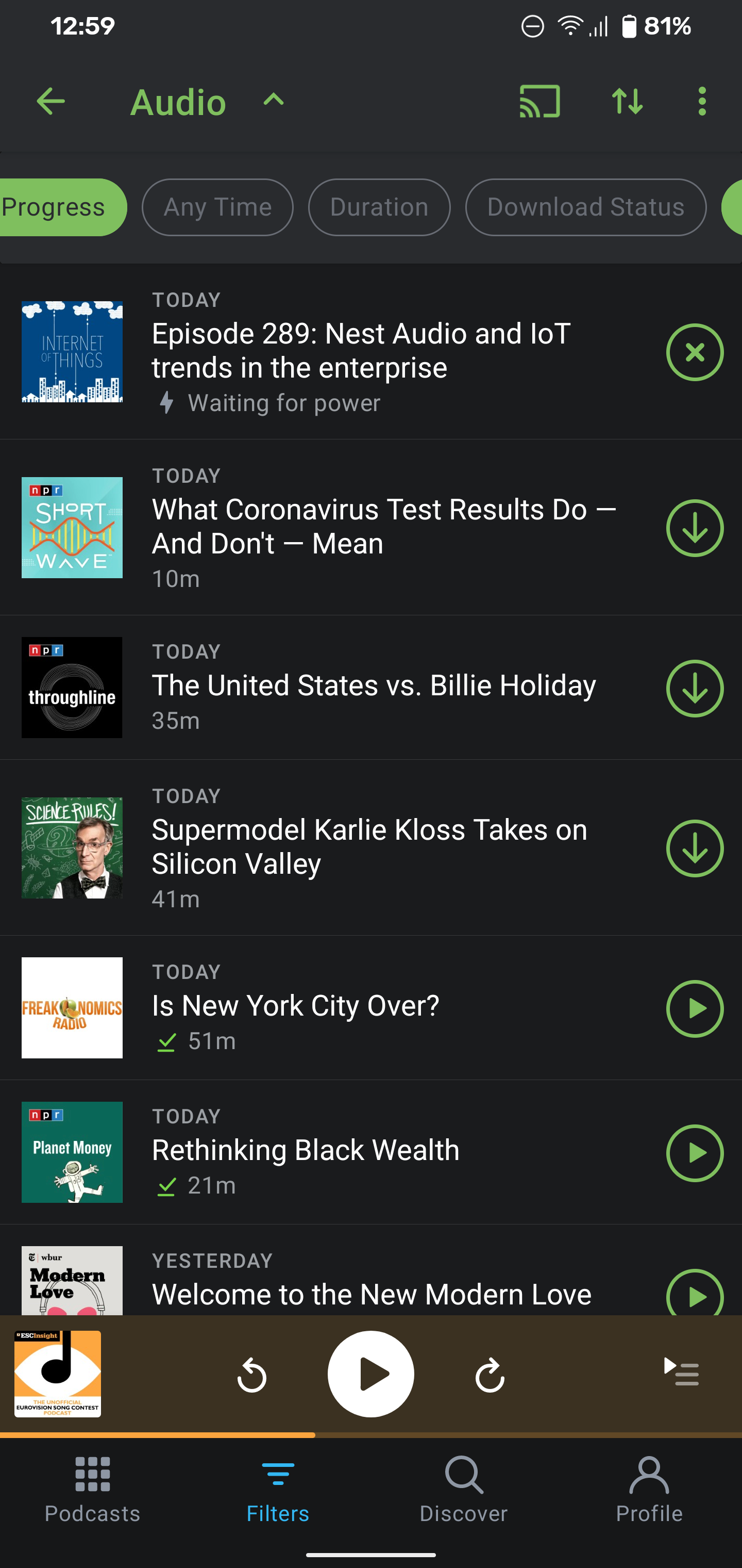 Pocket Casts lets you pick what to listen to based on your commute's length