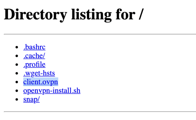 Showing what the basic directory looks like where the .opvn file is stored