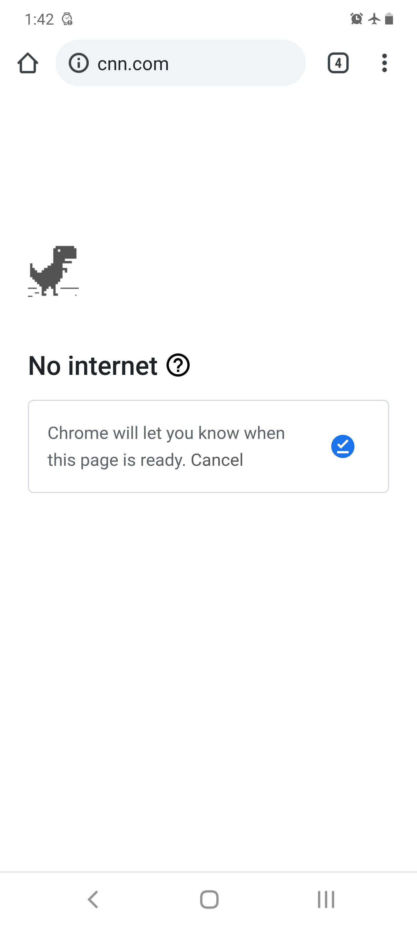 A tela sem internet no aplicativo móvel do Google Chrome