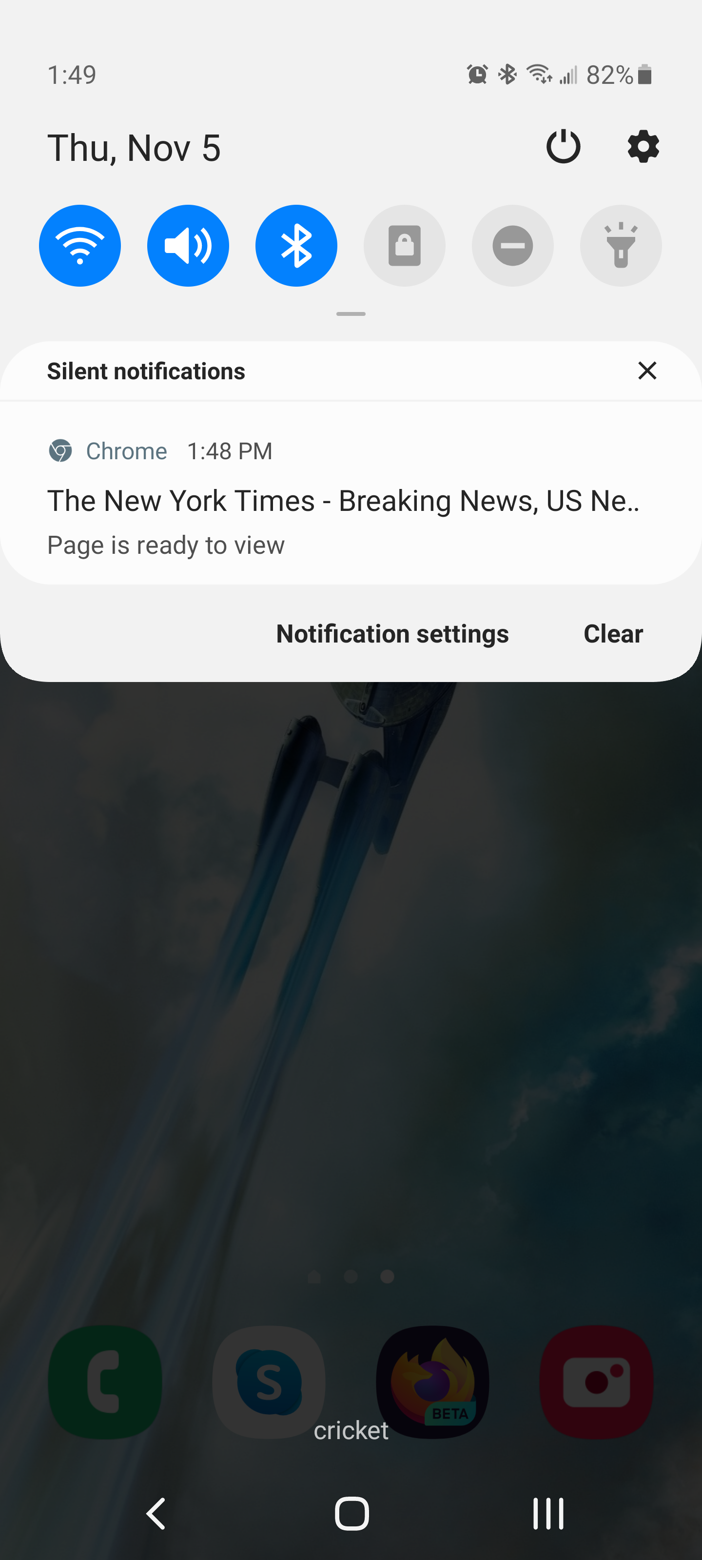 A notificação após uma página estar pronta para visualização no Google Chrome