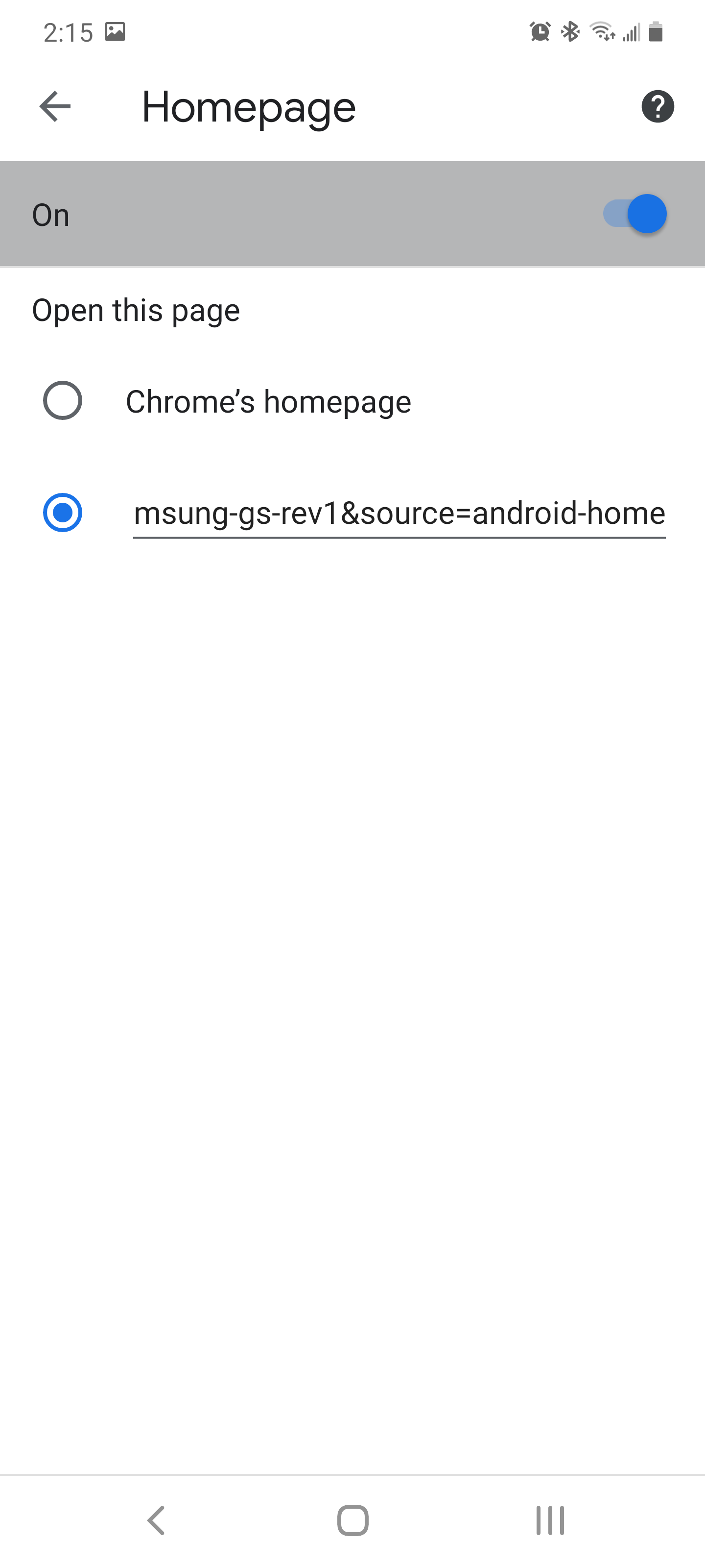 The Homepage settings in the Google Chrome mobile app