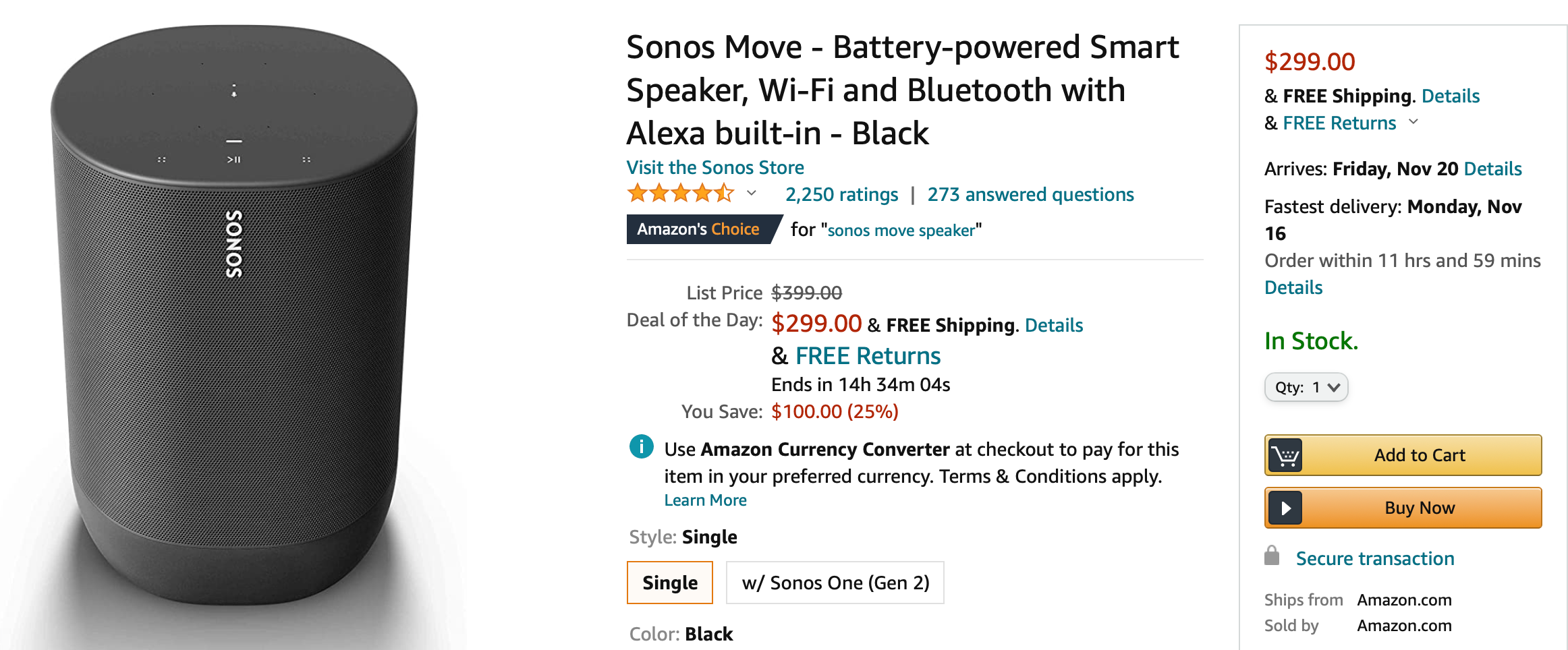 Sonos Move portable speaker down 
