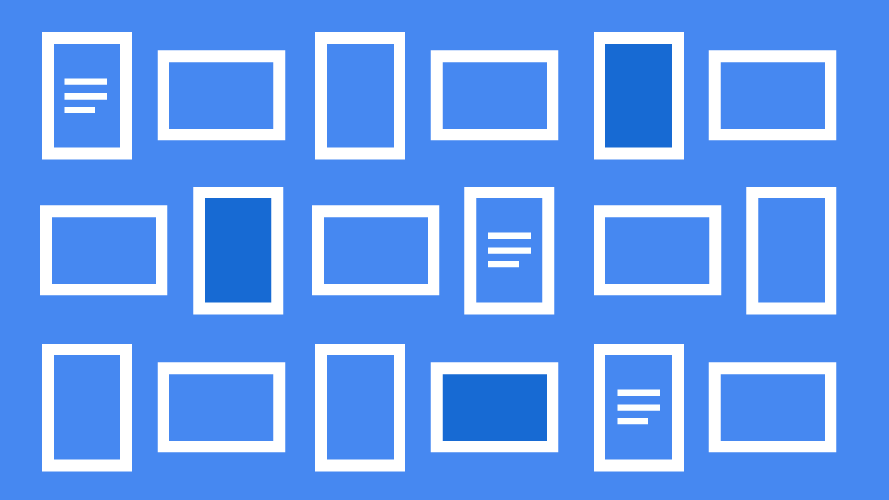 A collection of documents arranged like picture frames on a blue background