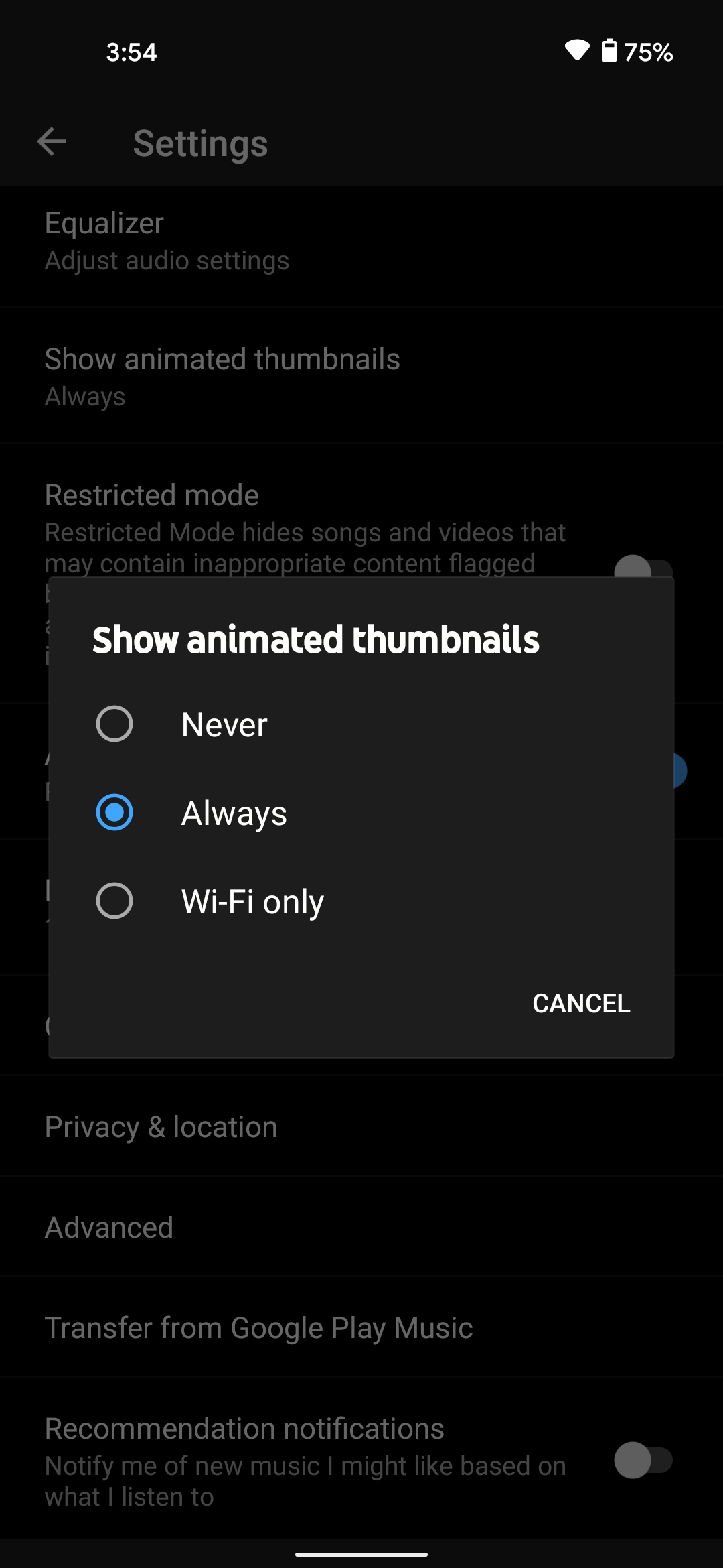 YouTube Music starts showing animated video thumbnails as you scroll
