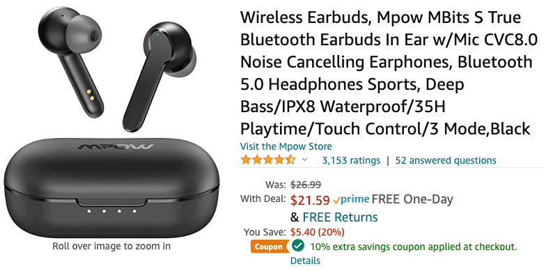 Mpow true wireless earbuds with USB C and noise cancelling are