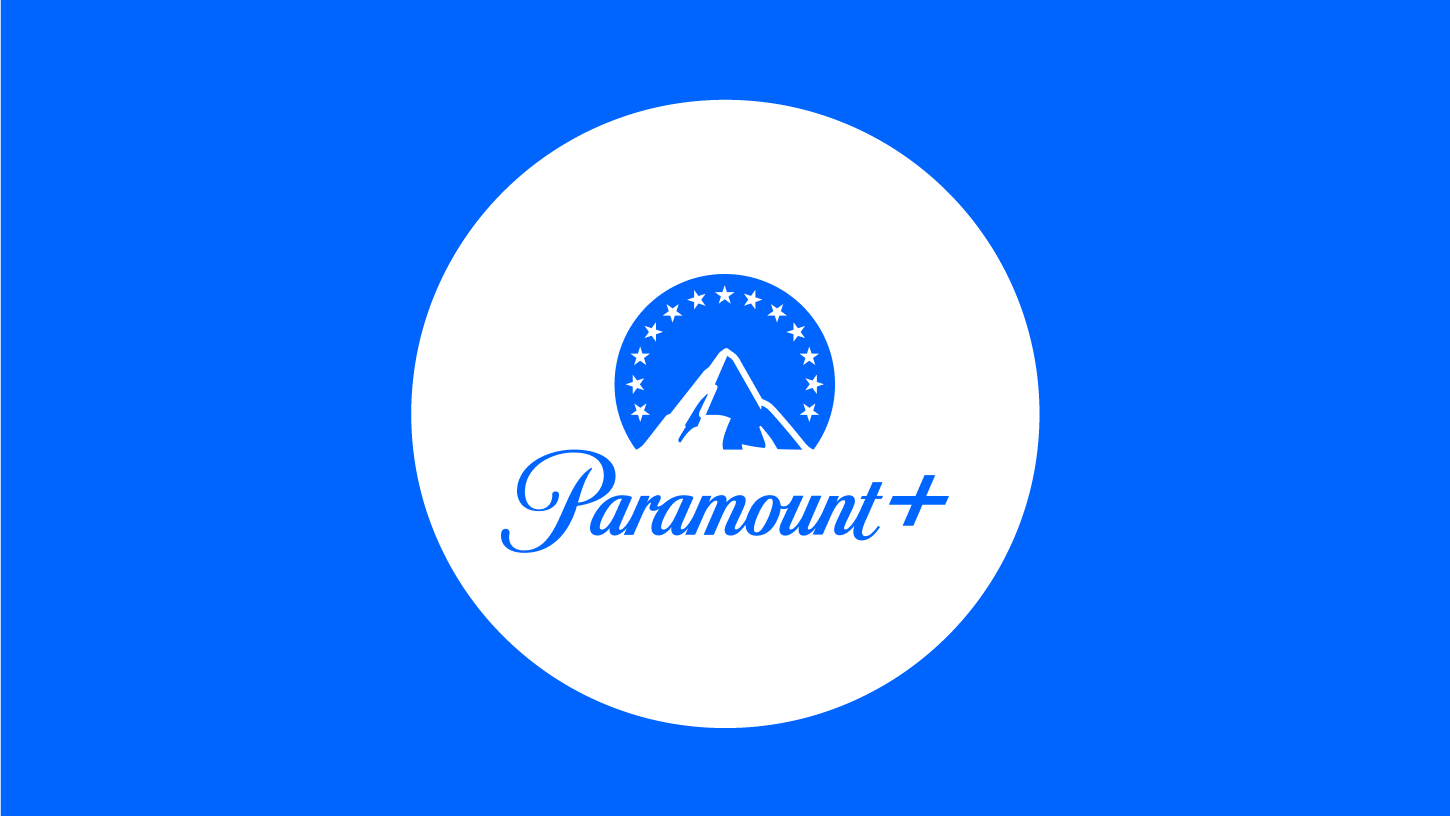 The Paramount+ logo against a light blue background