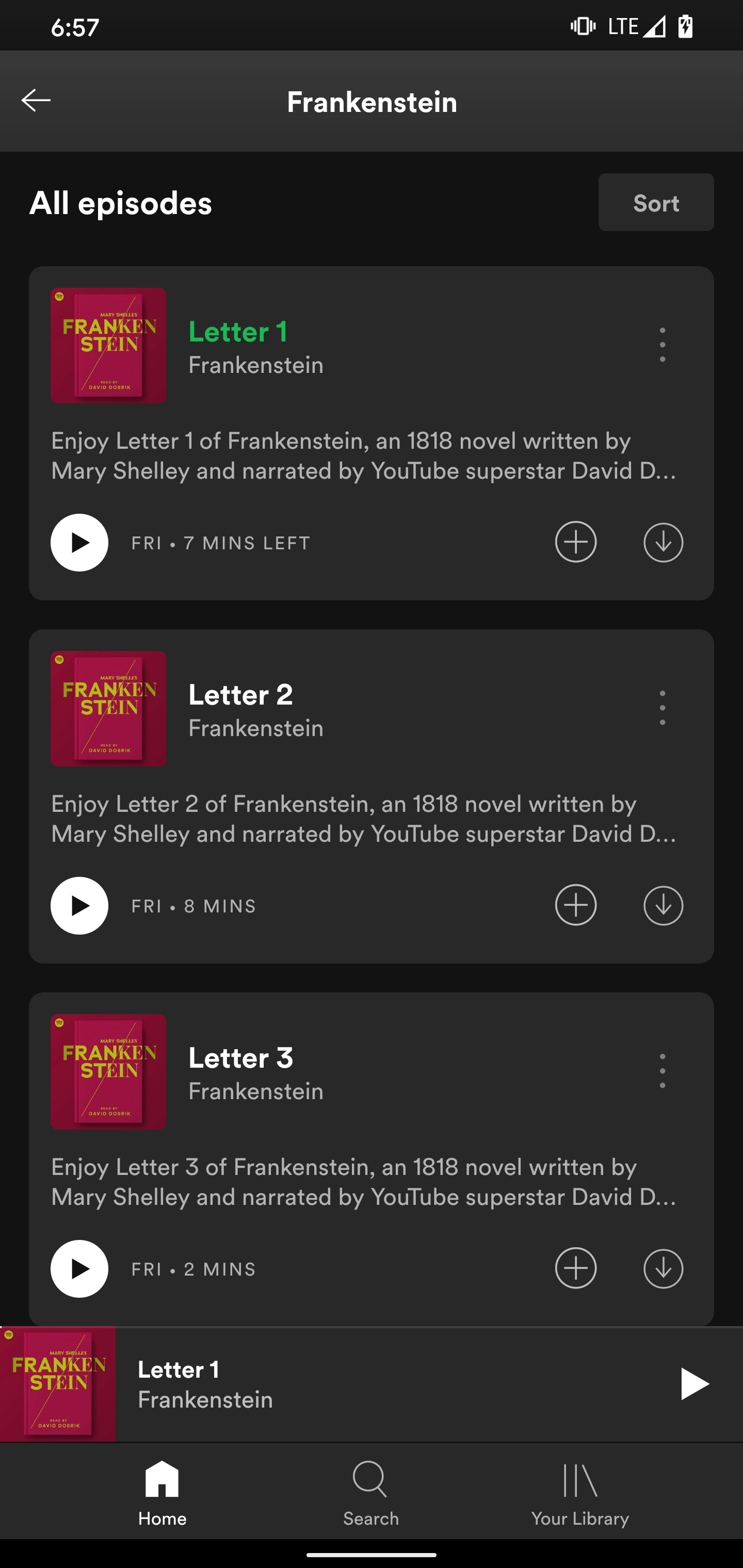 A list of e-book episodes on Spotify