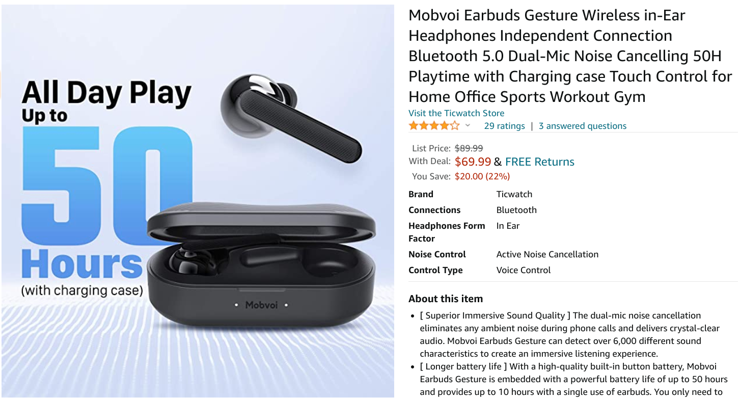 Mobvoi's Earbuds Gesture offer ANC and hands-free call control for $70 ...