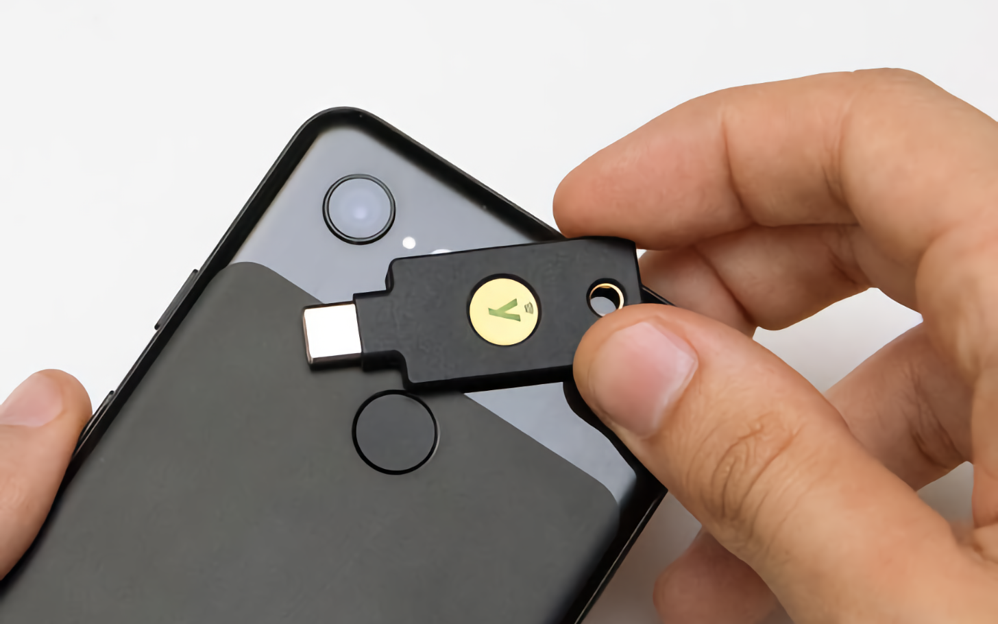 YubiKey NFC fob used for security.