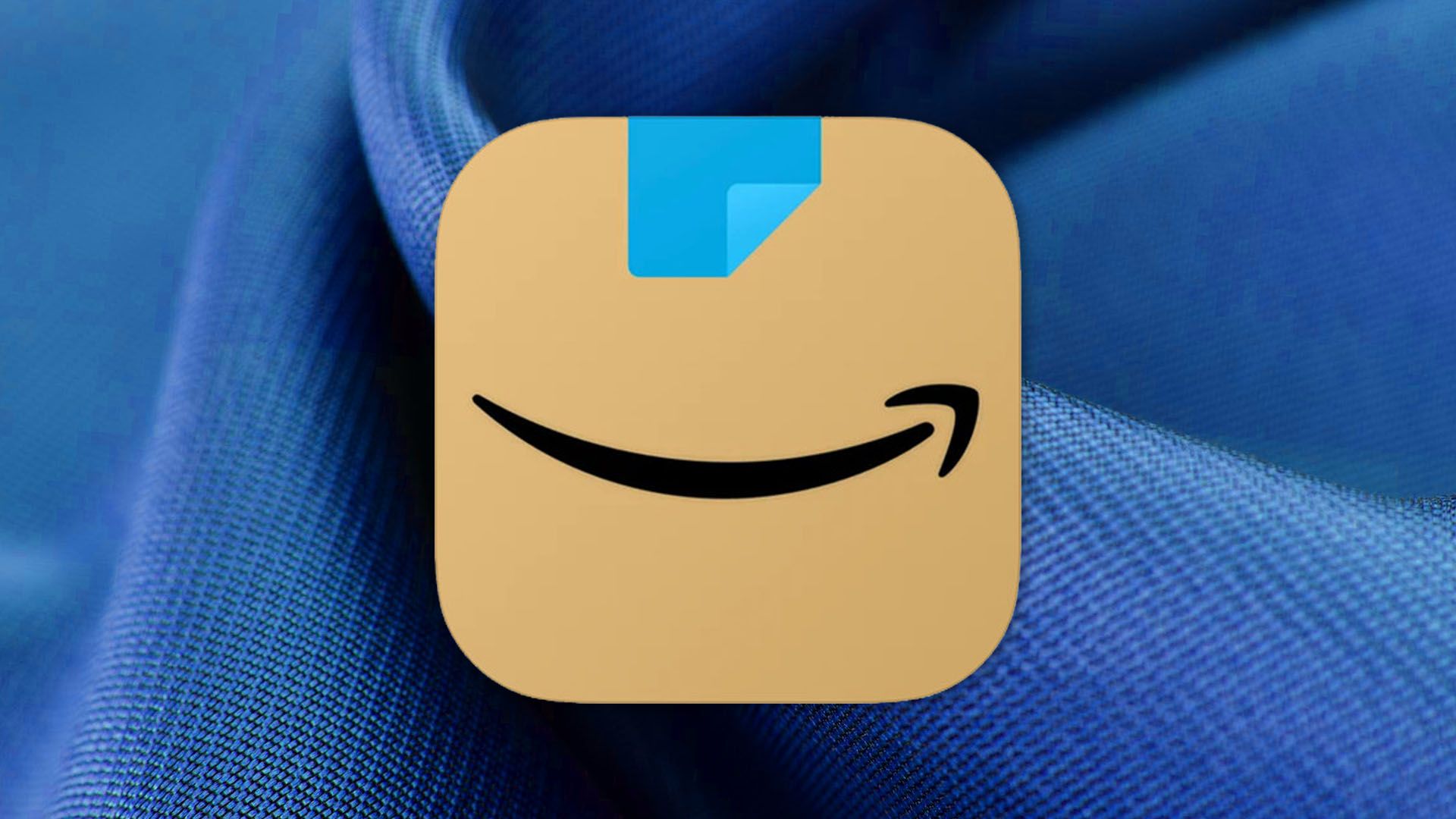 Amazon shipping logo against blue fabric.