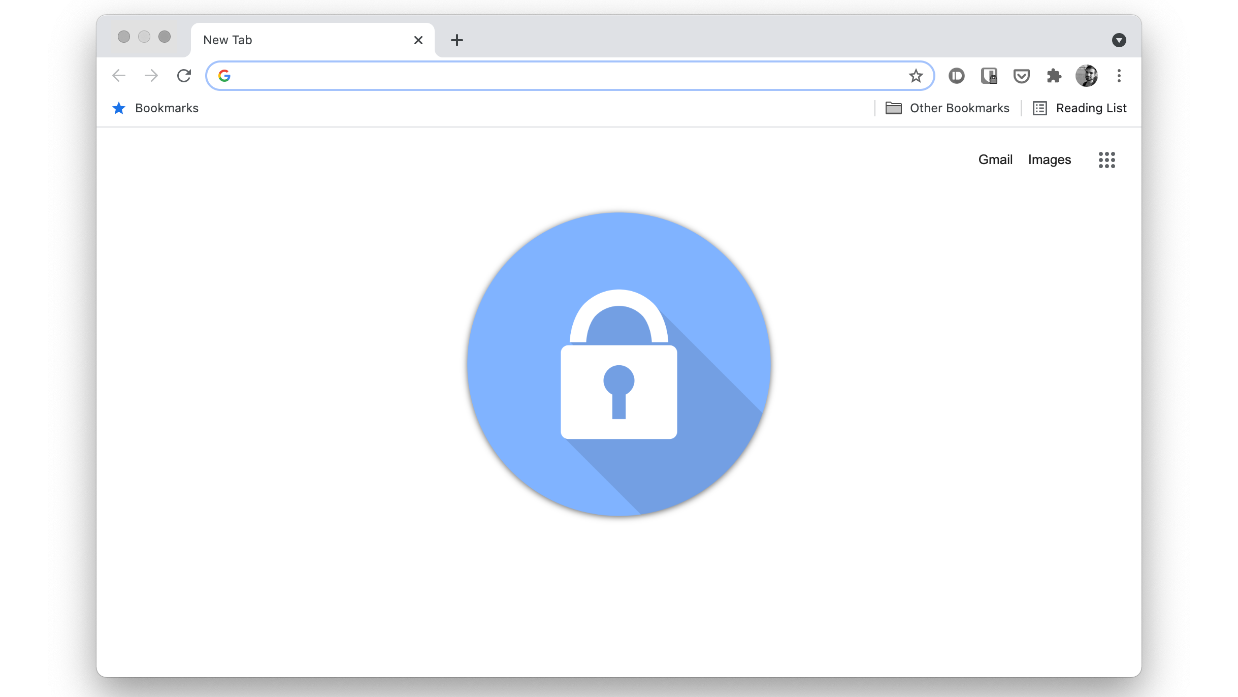 A lock artists inside a blue circle on a Google Chrome window.