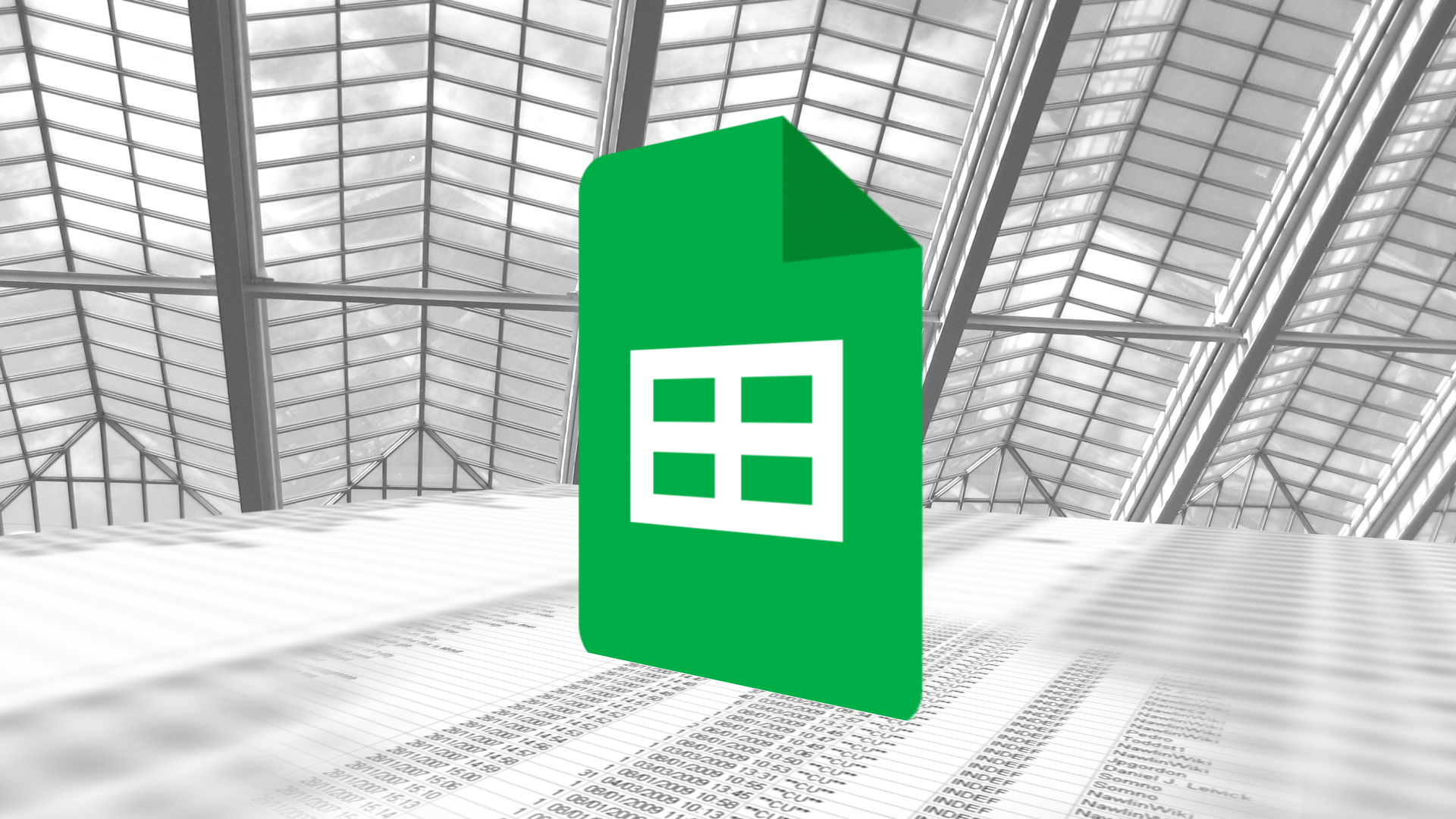 The Google Sheets logo against a spreadsheet and a glass ceiling