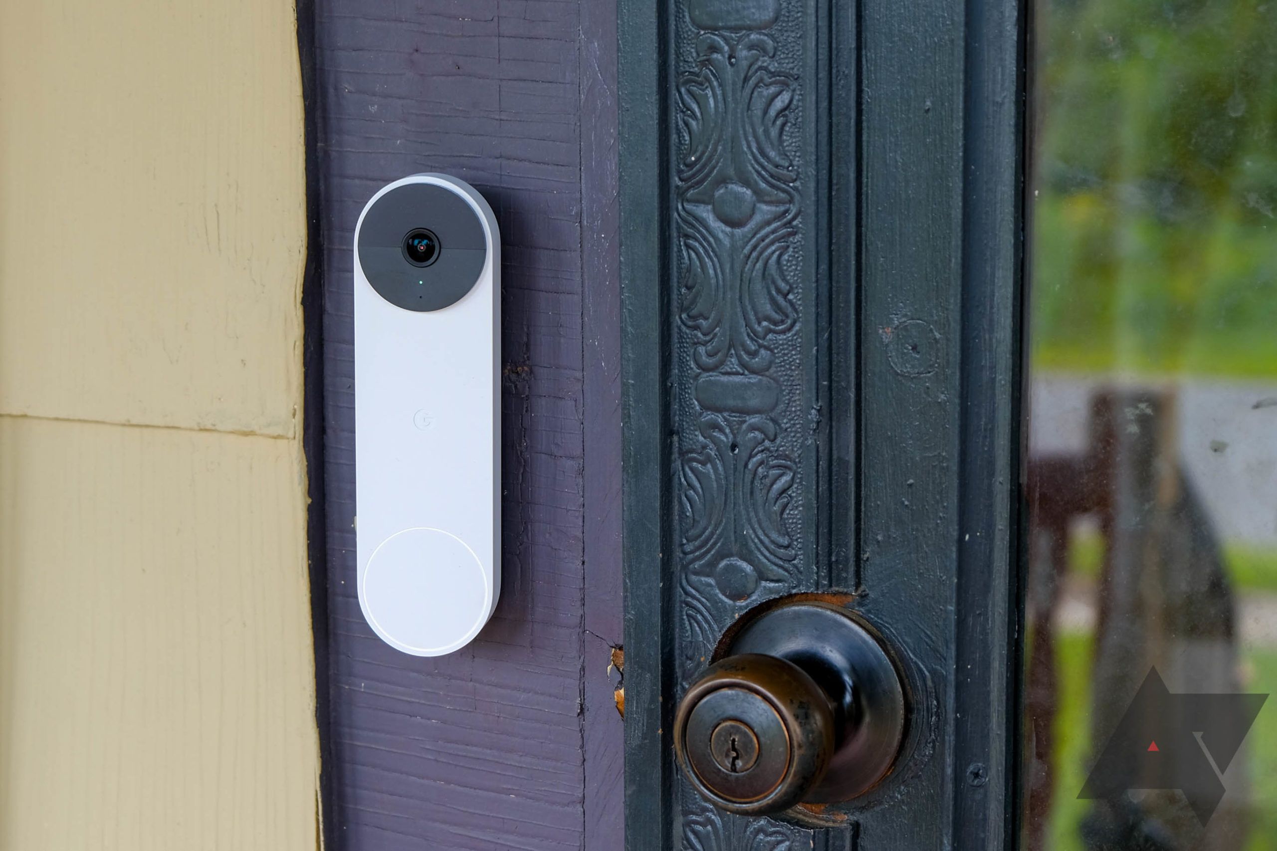 The Google Nest Doorbell mounted at a front door