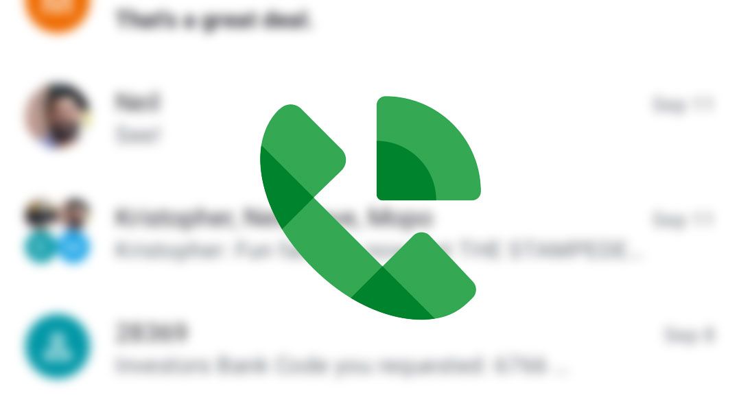 An illustration with the green Google Voice icon sitting in front of a blurred out call history screen. 