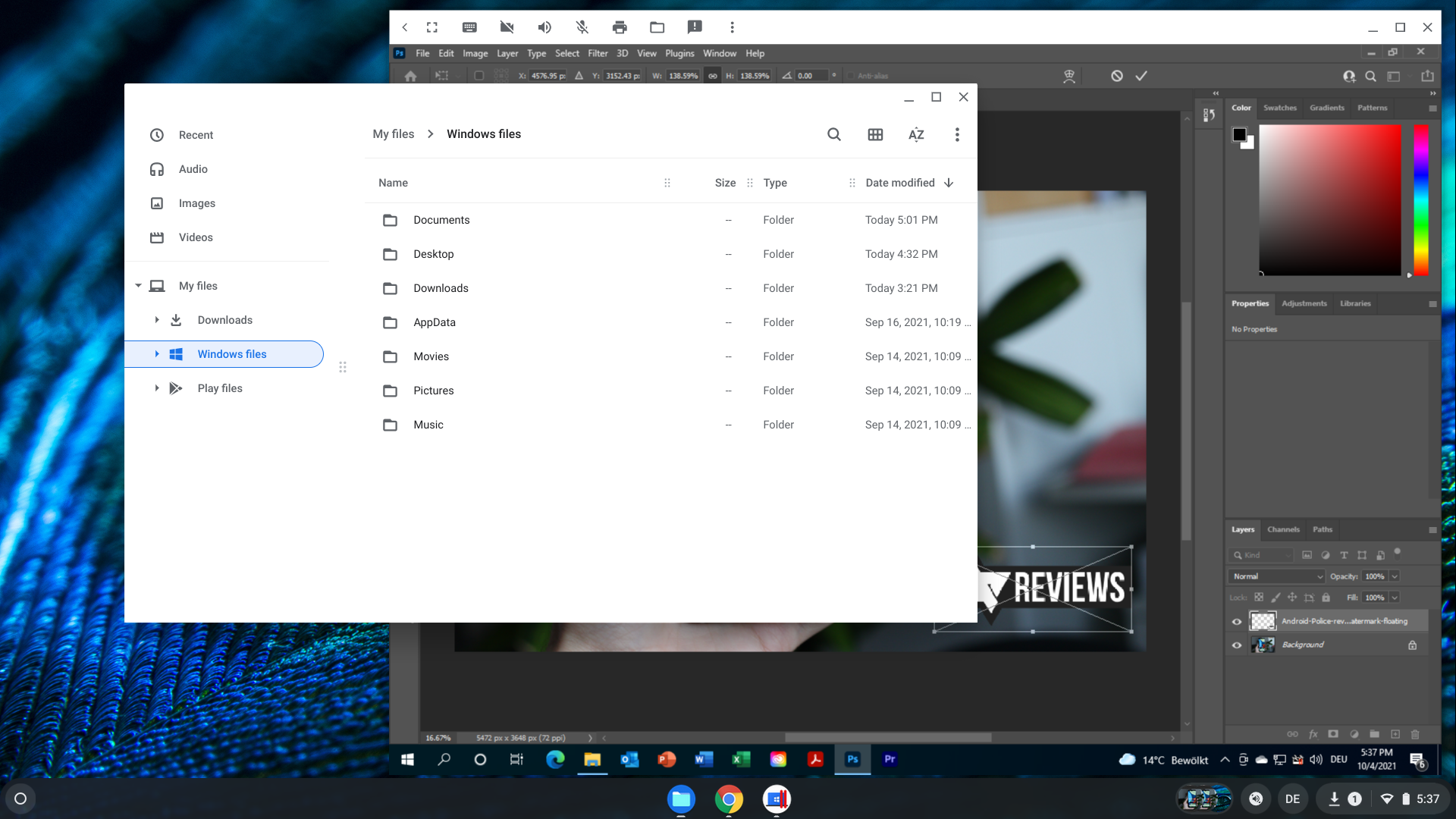 Parallels on Chrome OS Windows files