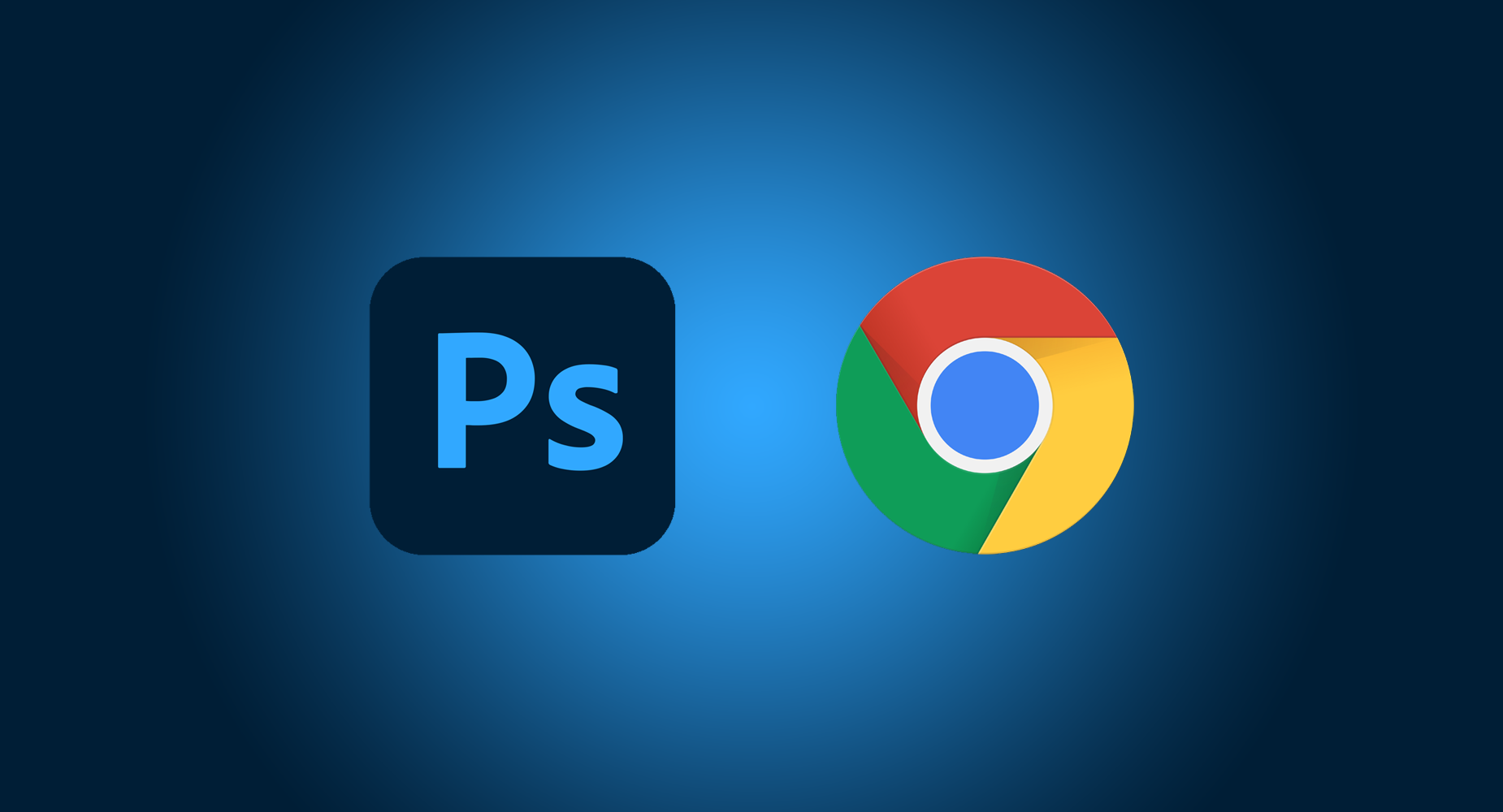 Photoshop logo showing next to Chrome logo with blue background