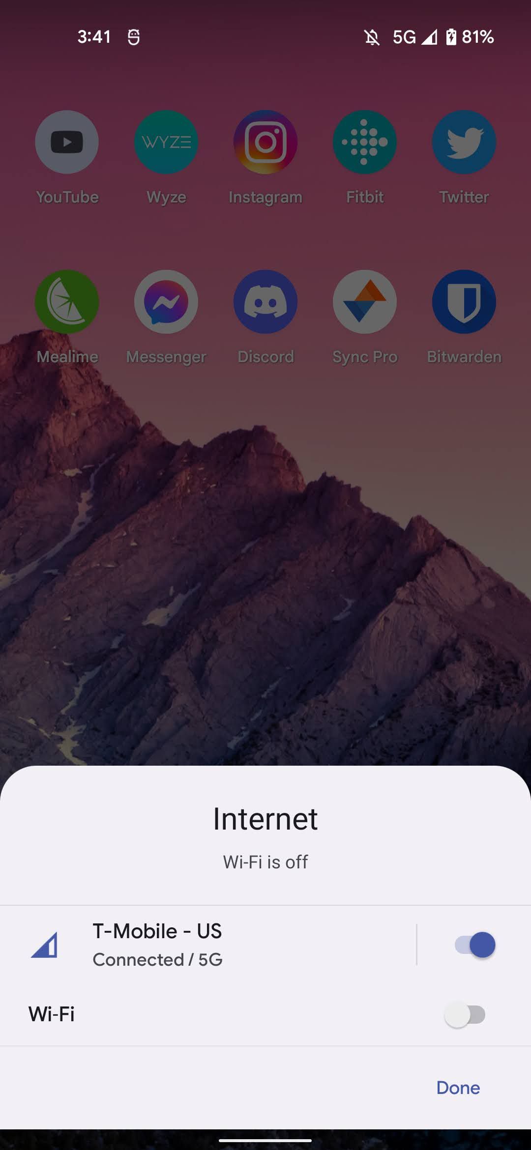 Screenshot of Android 12 mobile network popup 