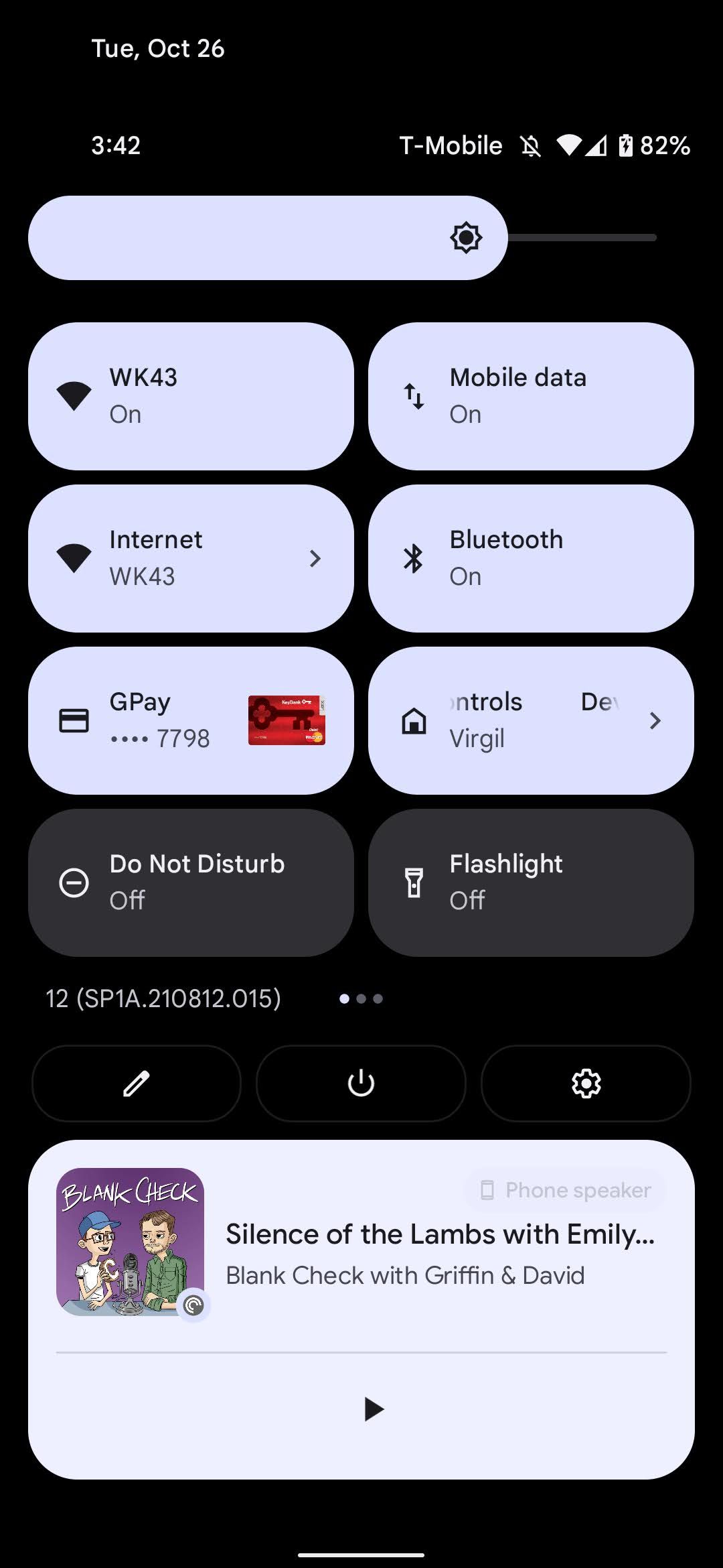 Android 12 screenshot showing notification menu with T-Mobile data