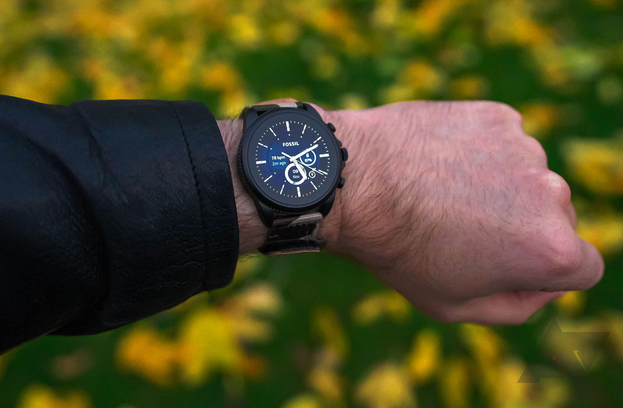 A smartwatch on a wrist.