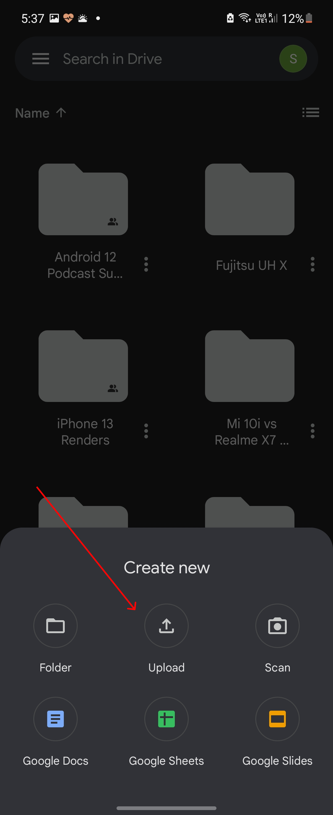 Upload files to Drive on mobile