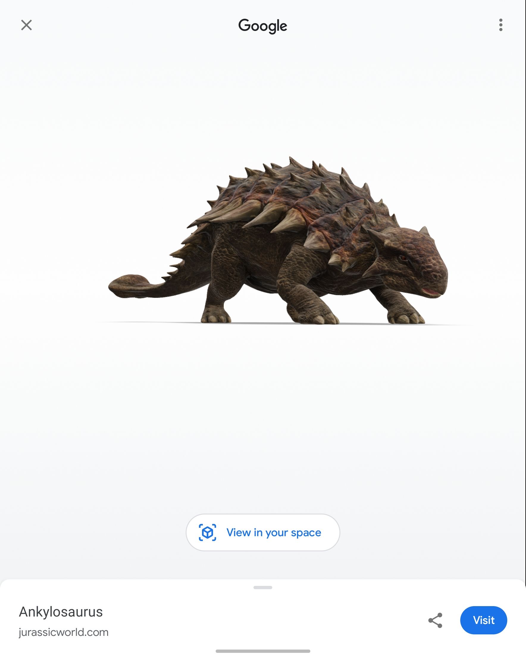 Screenshot of a 3D dinosaur generated by Google