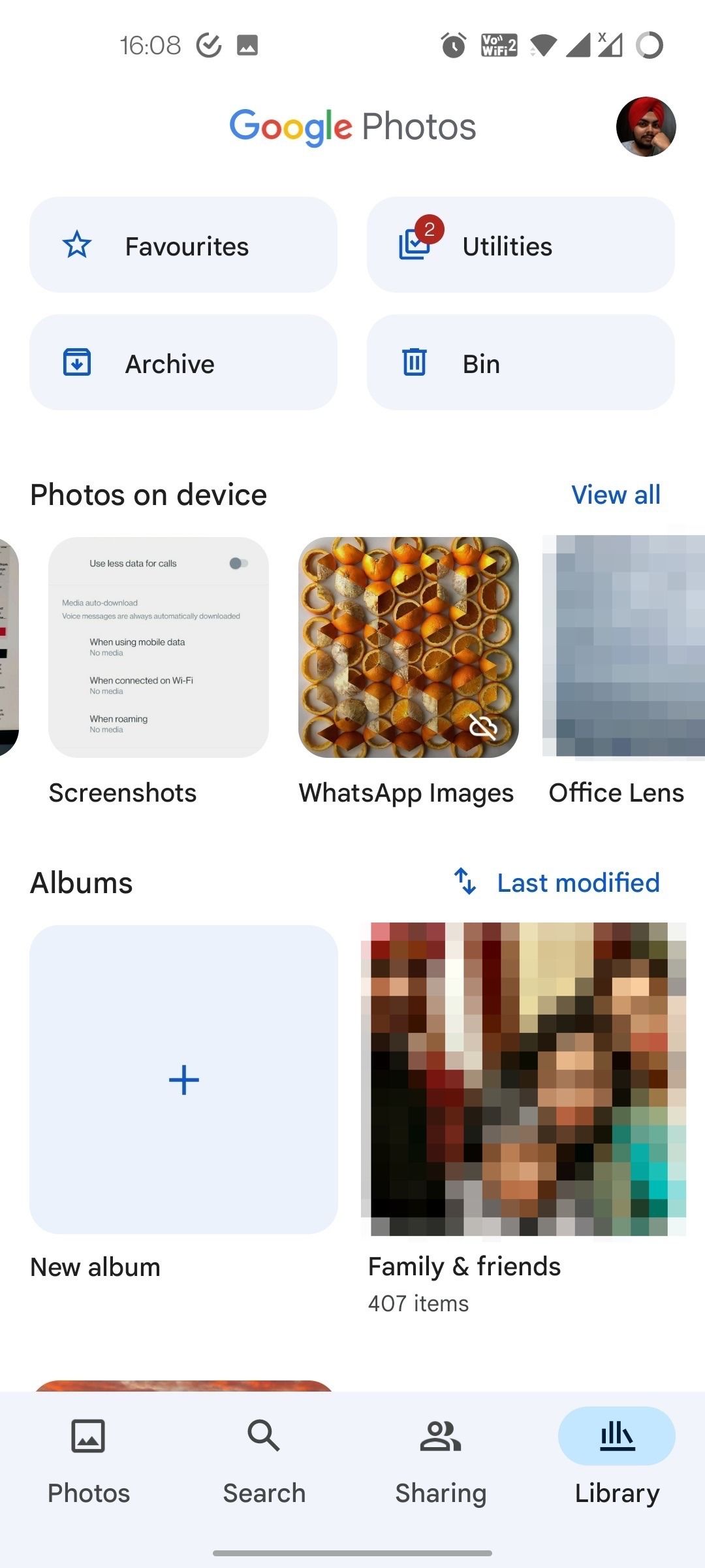 Google Photos app Library page screenshot