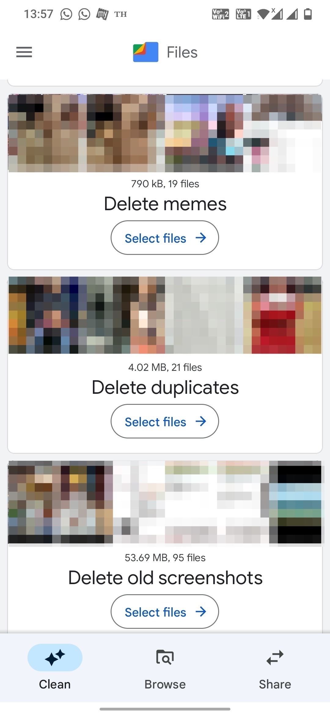 Google Files app Clean tab screenshot