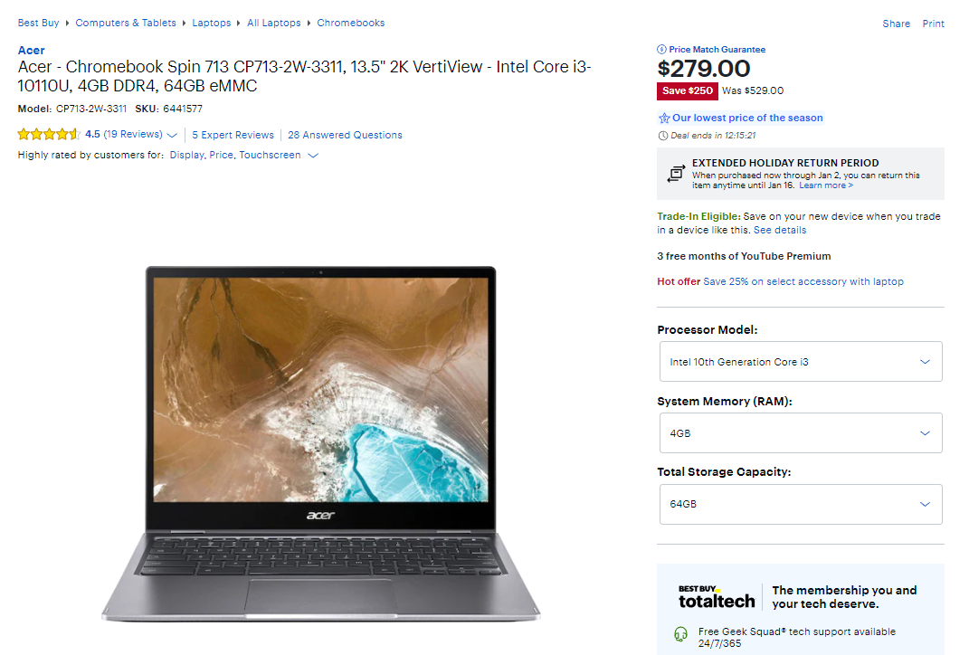 One of our favorite 13" Chromebooks is on sale at its best price ever today only