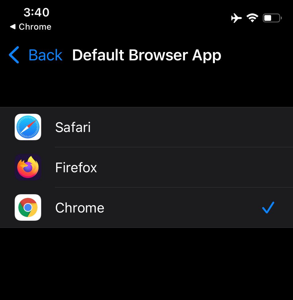 Chrome default browser iOS