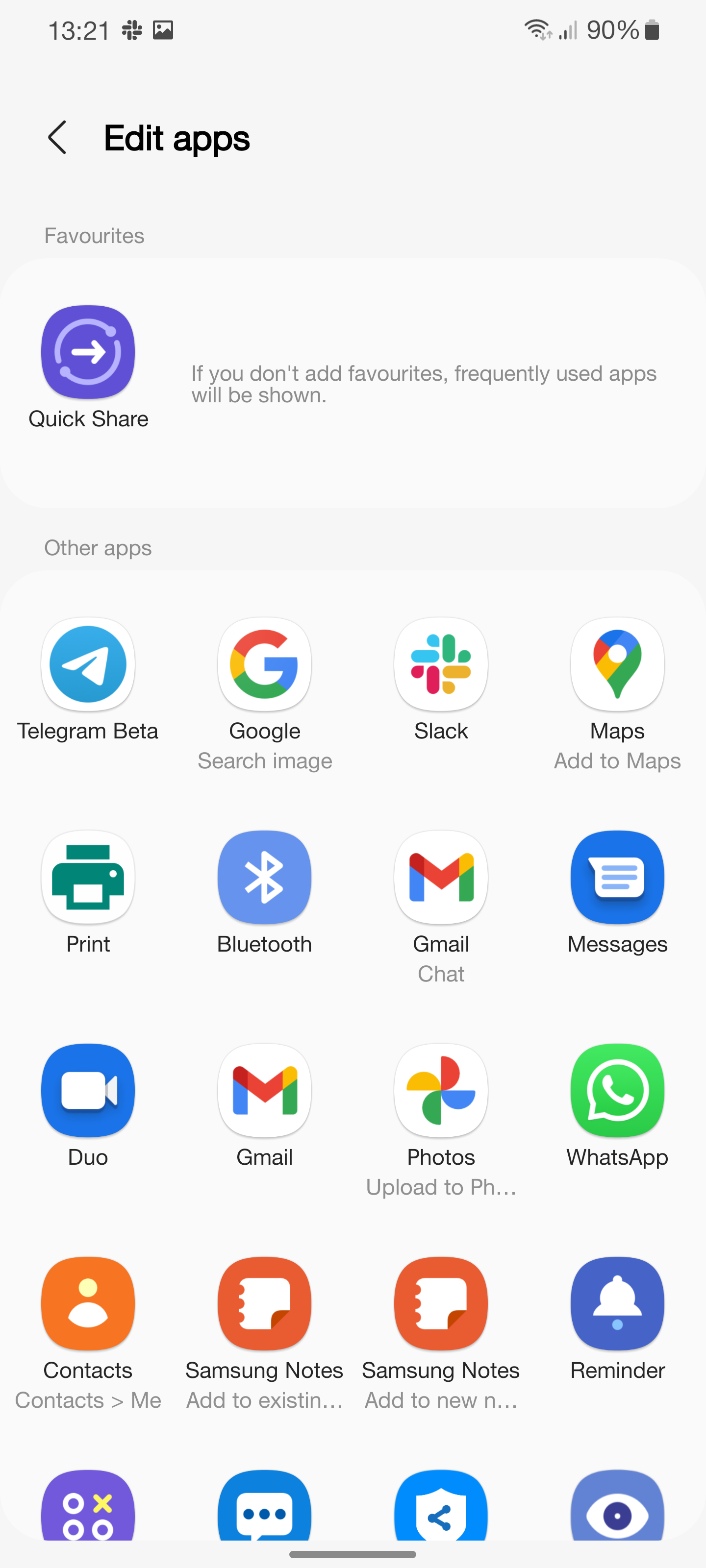 edit apps in quick share