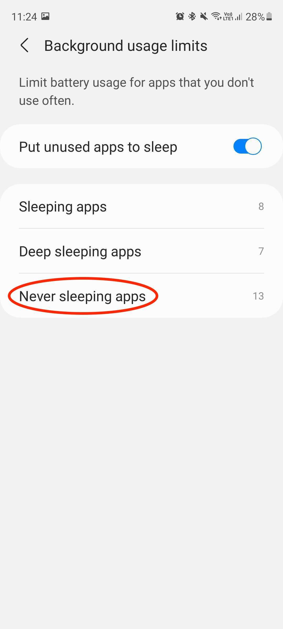 How to prevent apps from 'sleeping' in the background on Android