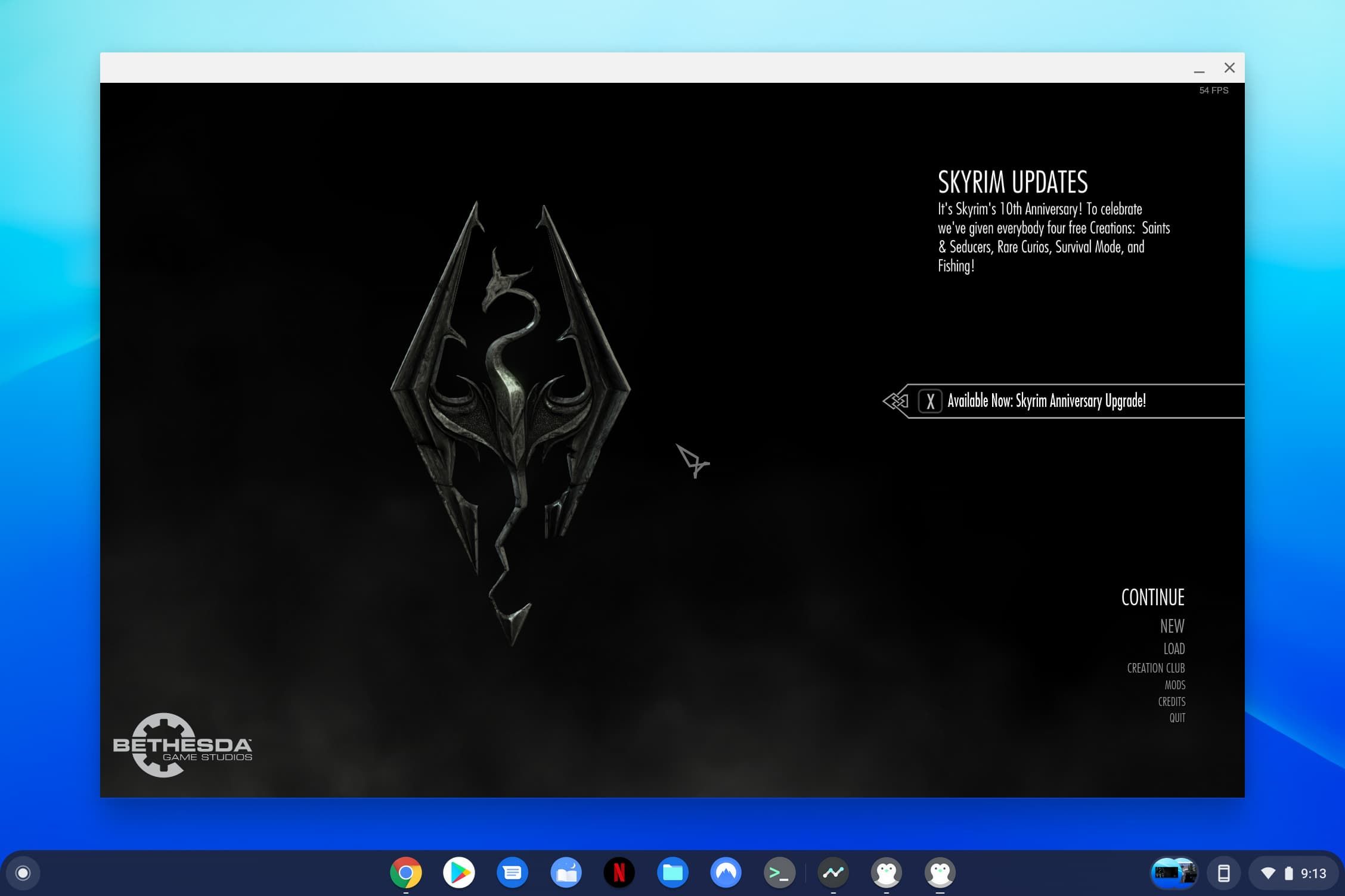 The Skyrim Main Menu fits differently on ChromeFlex OS.