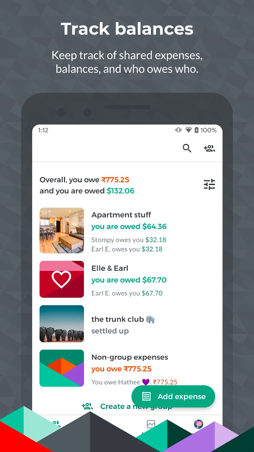 The Splitwise app showing where money was spent