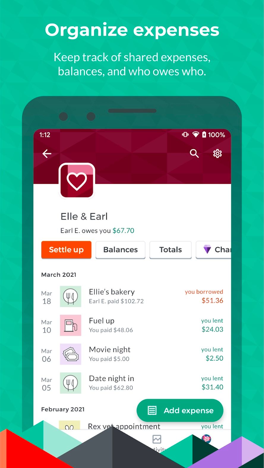 The Splitwise app showing a list of payments made