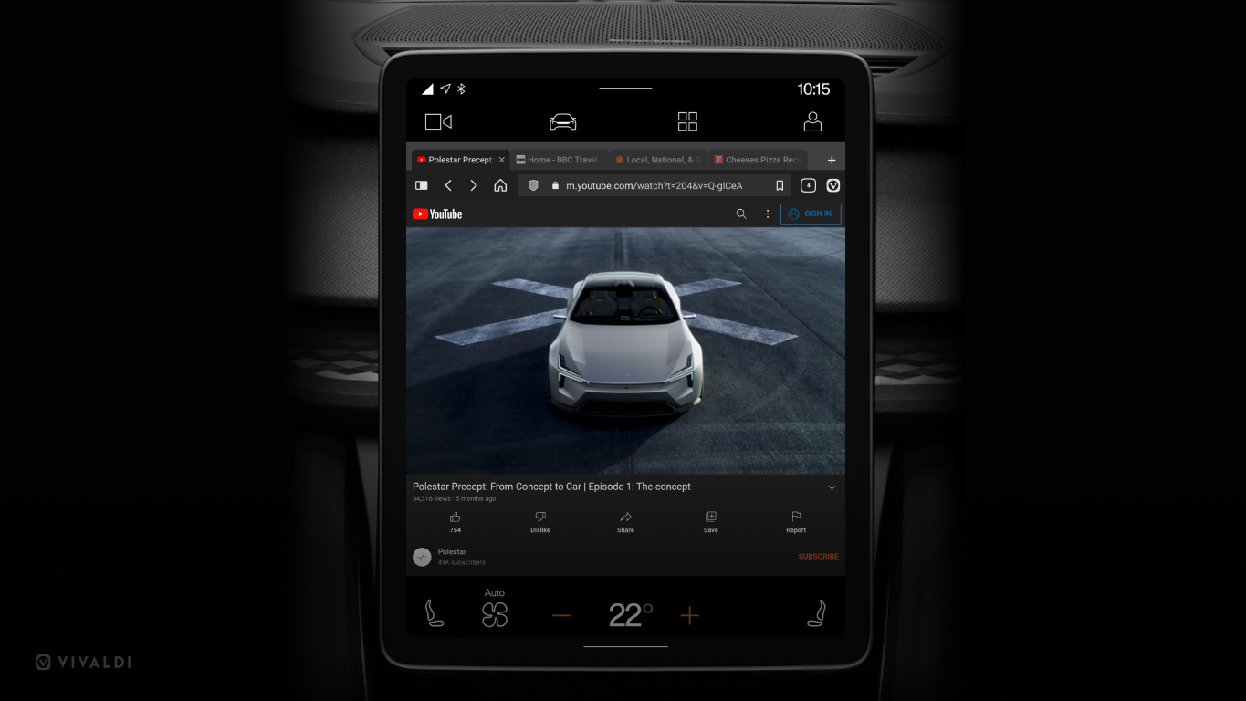 Vivaldi Browser on Android Automotive OS