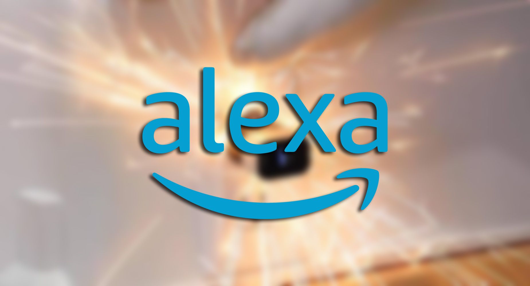 The Amazon Alexa logo against a blurred image.