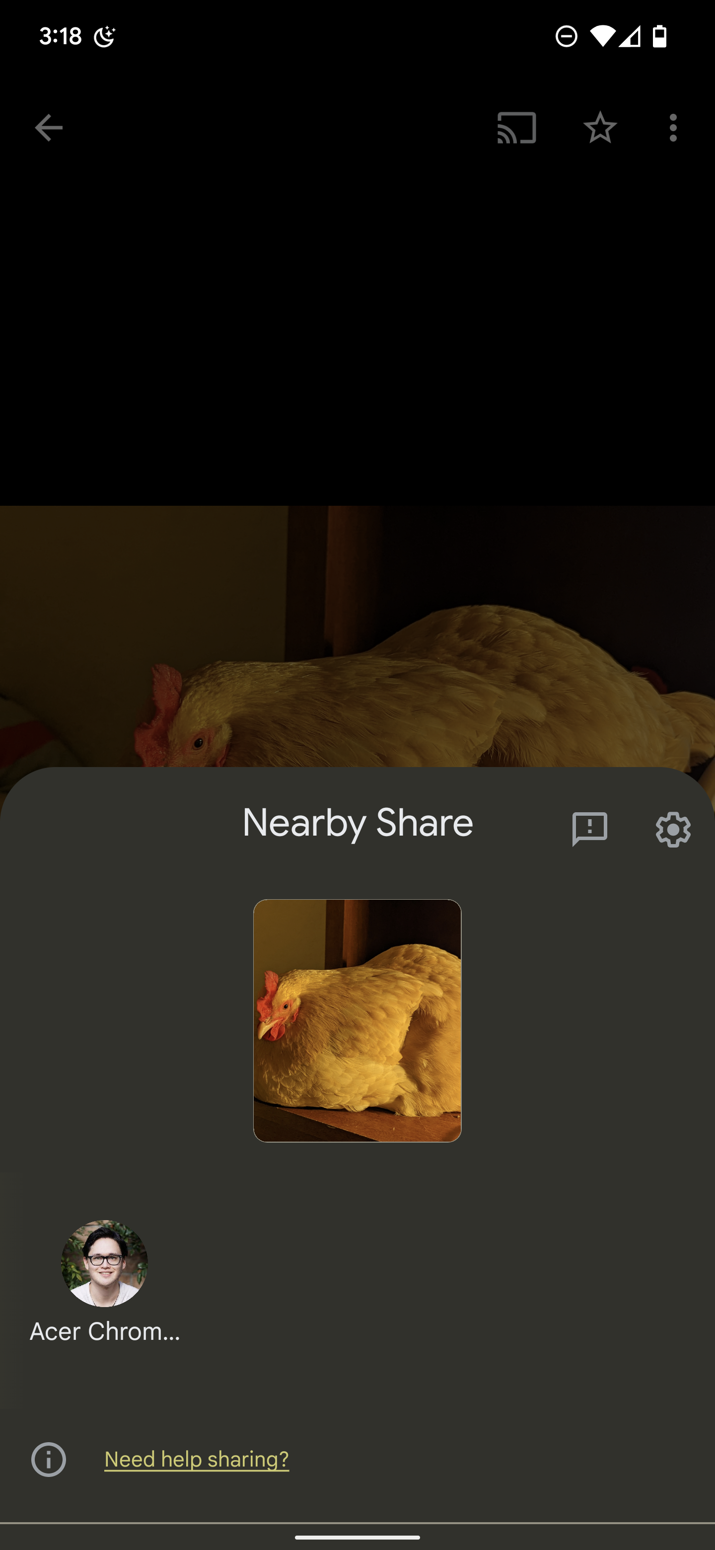nearby share options in google photos