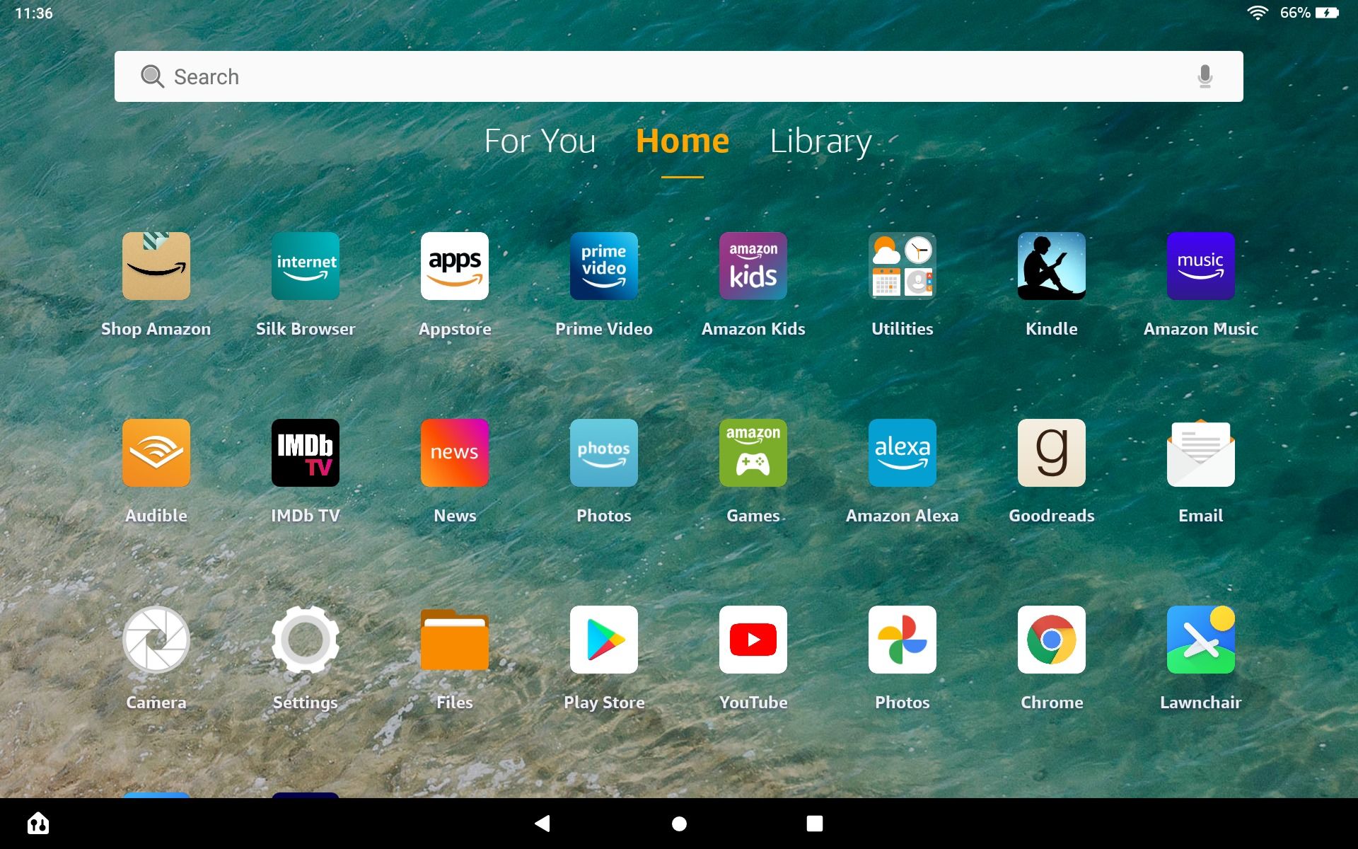 The Home Screen as displayed on an Amazon Fire Tablet