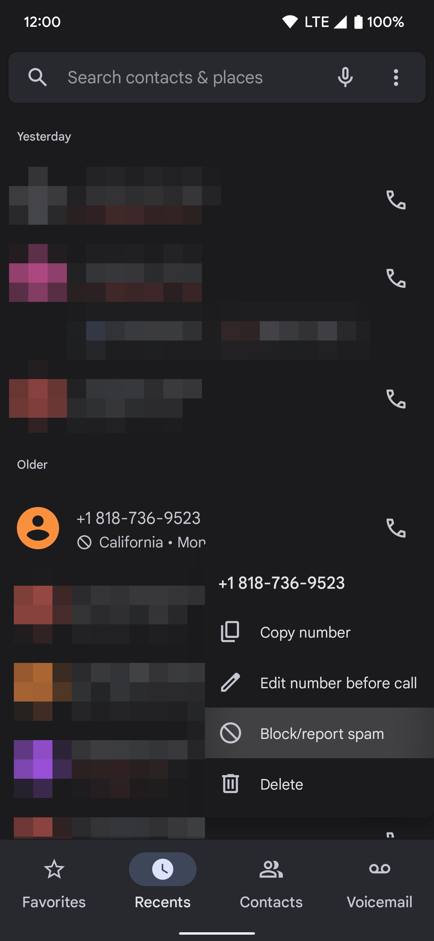 pixel phone report spam window