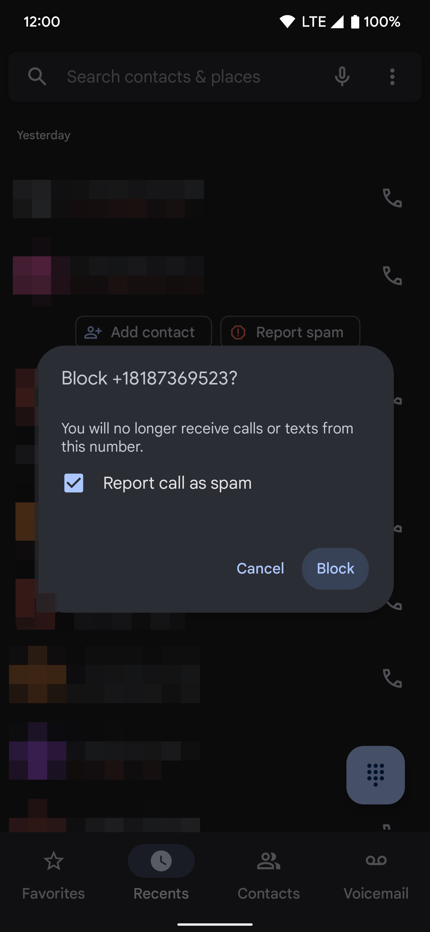 pixel phone block number window